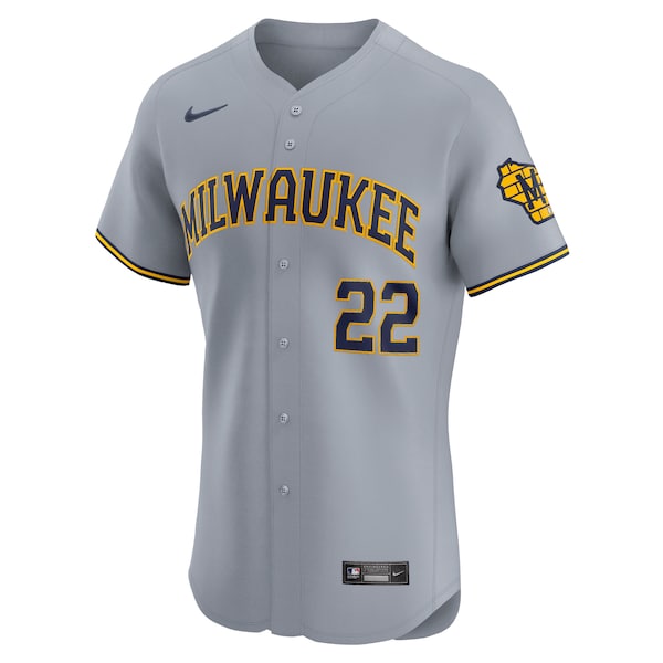 Christian Yelich Milwaukee Brewers Nike Road Elite Player Jersey - Gray