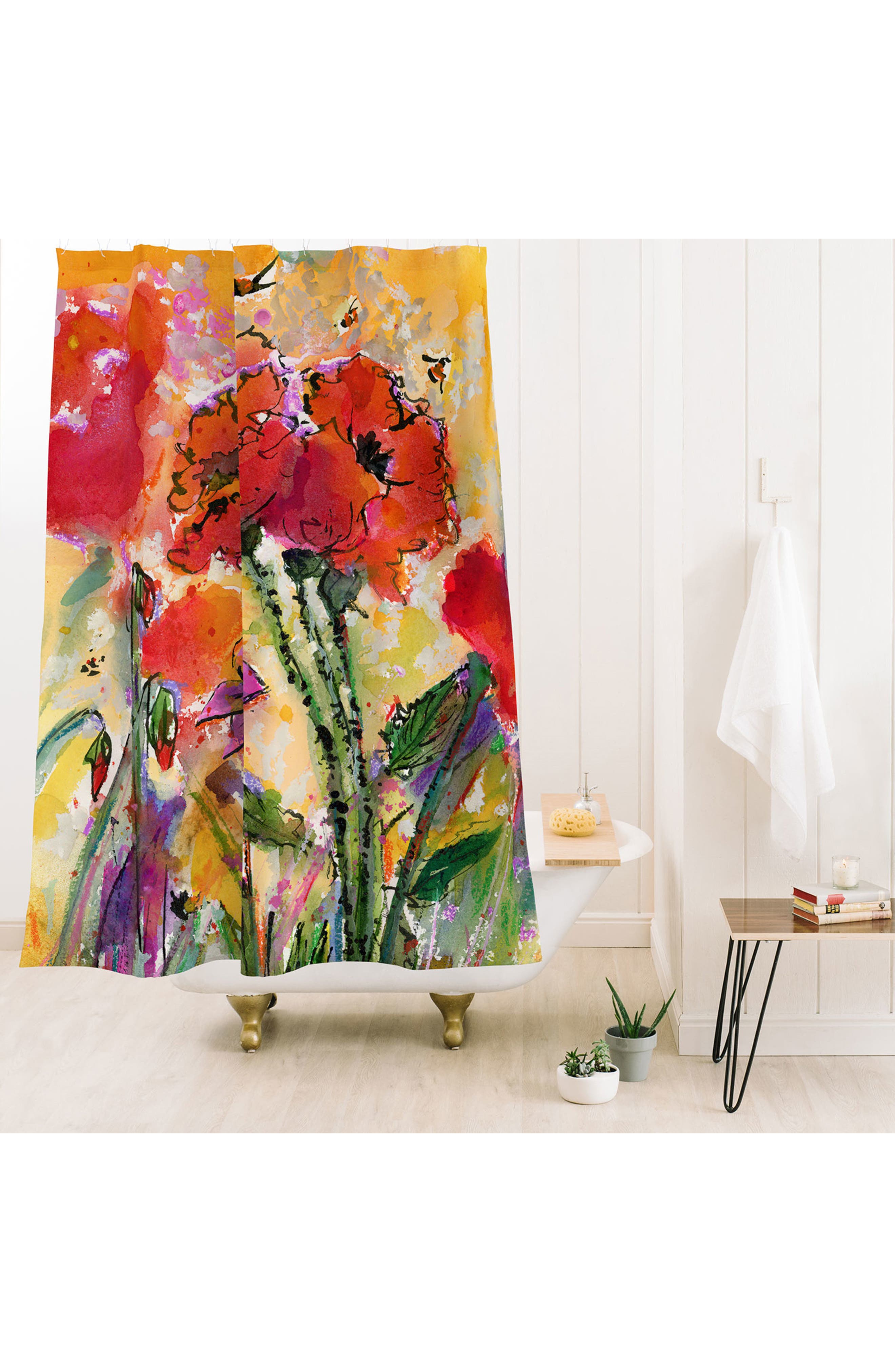 Deny Designs Red Poppies & Bees Shower Curtain