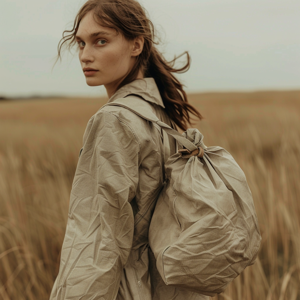 Washed Khaki Canvas Drawstring Backpack