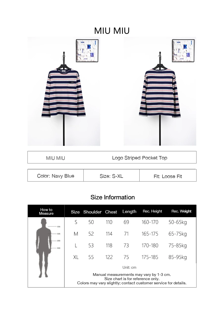 Miu Miu Navy Pink Stripe Pocket Long Sleeve T-Shirt product photo from LabelPicks