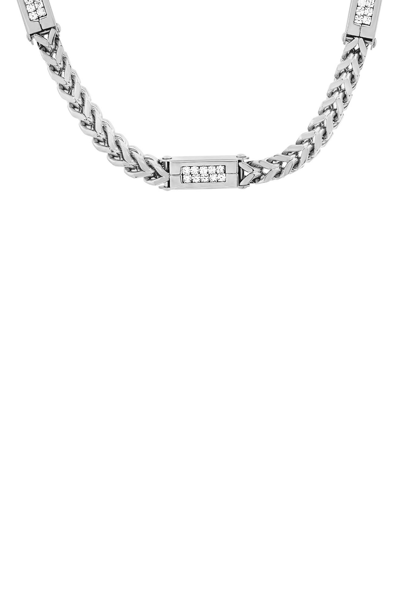 HMY JEWELRY Stainless Steel Simulated Diamond Wheat Chain Necklace