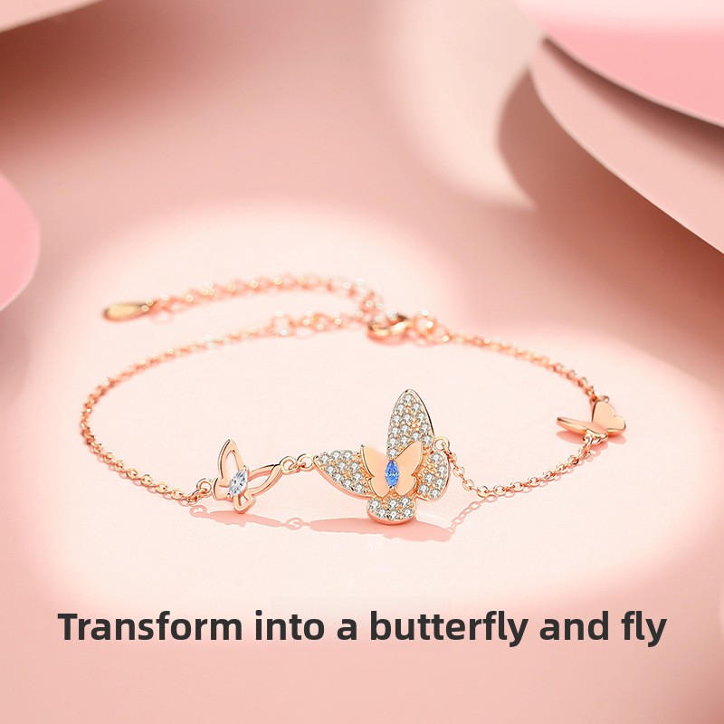 Original butterfly bracelet, niche design, full of diamonds, forest style, summer fresh, ins bracelet, pure silver, elegant jewelry