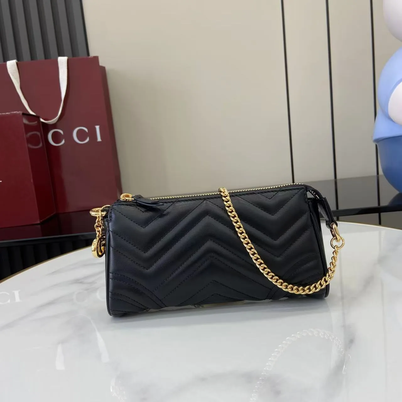 Gucci Black Marmont GG Supreme Canvas Shoulder Bag product photo from LabelPicks