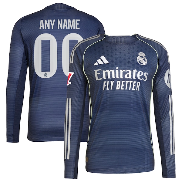 Los Merengues adidas 2025/26 Away Authentic Long Sleeve Custom Jersey - Blue/White