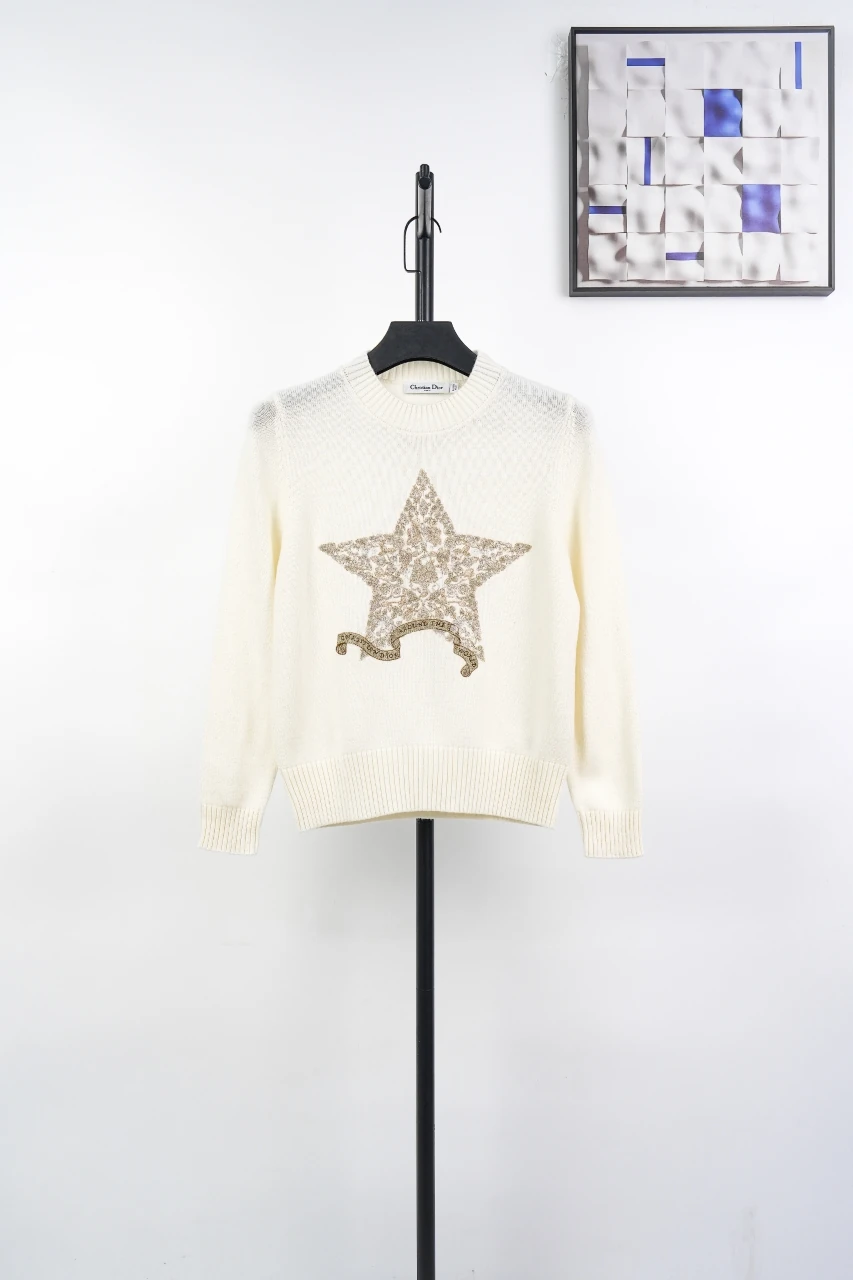 Dior Cream Gold Star Embroidered Cashmere Sweater product photo from LabelPicks