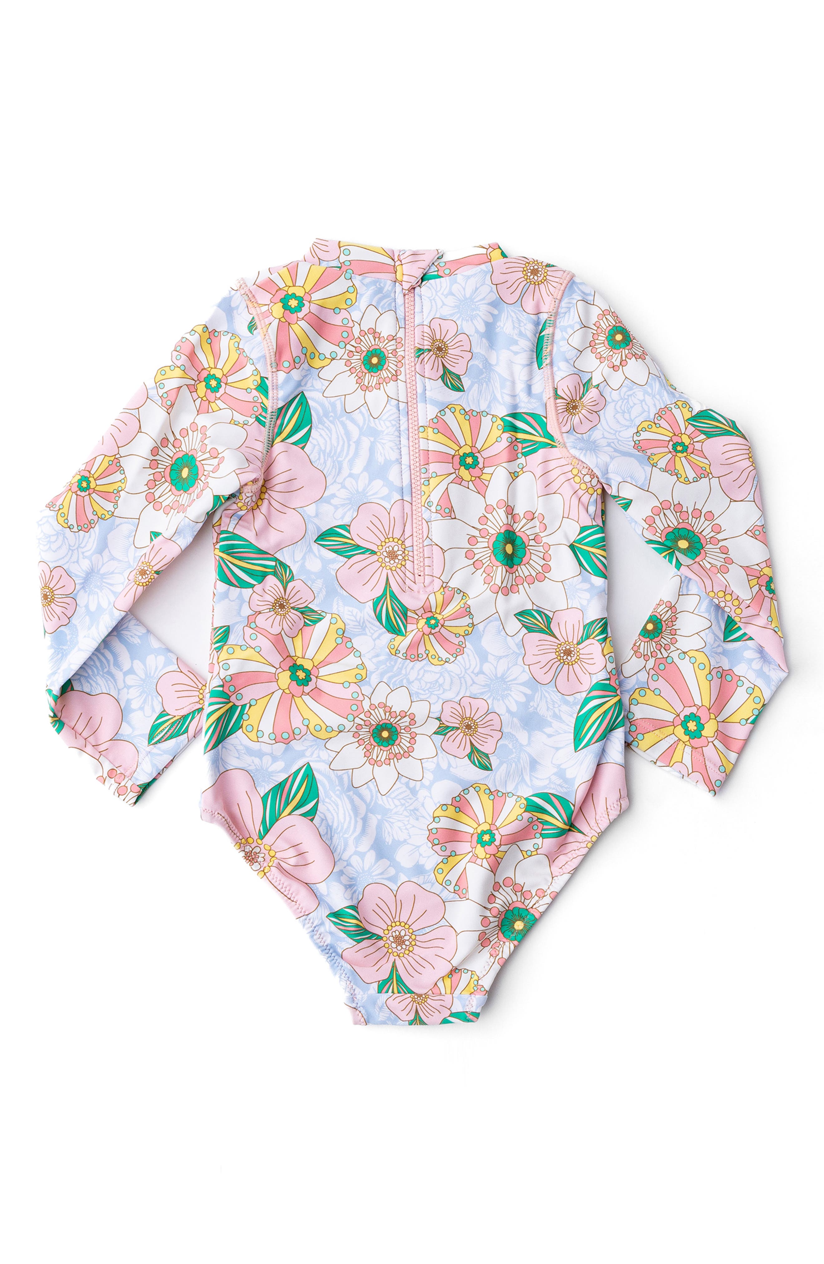 Shade Critters Kids' Retro Floral Long Sleeve One-Piece UPF 50+ Rashguard Swimsuit