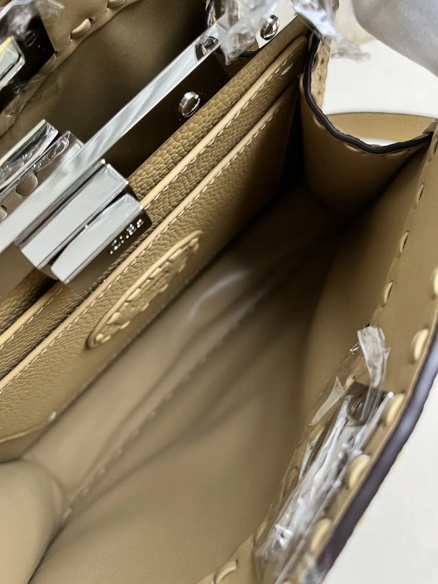 Fendi Peekaboo Beige Grained Leather Shoulder Bag product photo from LabelPicks