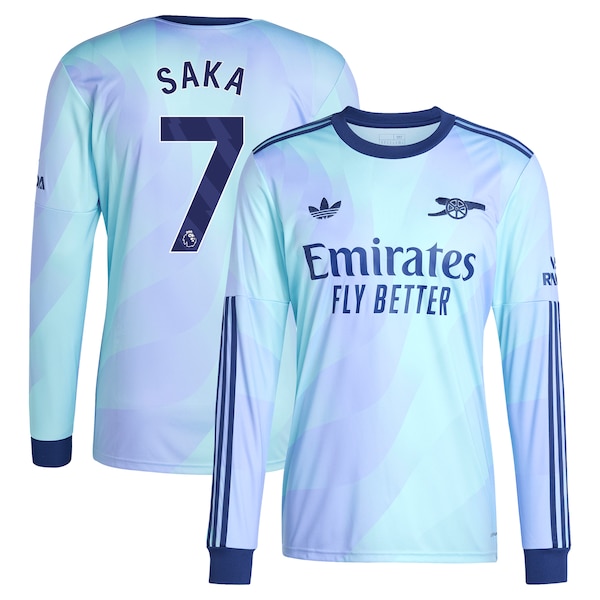 Bukayo Saka Arsenal adidas Originals 2024/25 Third Replica Long Sleeve Player Jersey - Aqua