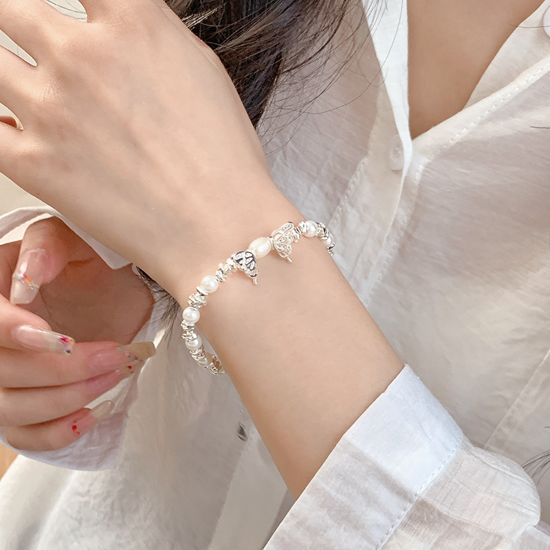 Korean-style butterfly silver bracelet for women, pure silver, summer, high-end, ins-style, pearl bracelet, niche, fresh, and delicate jewelry