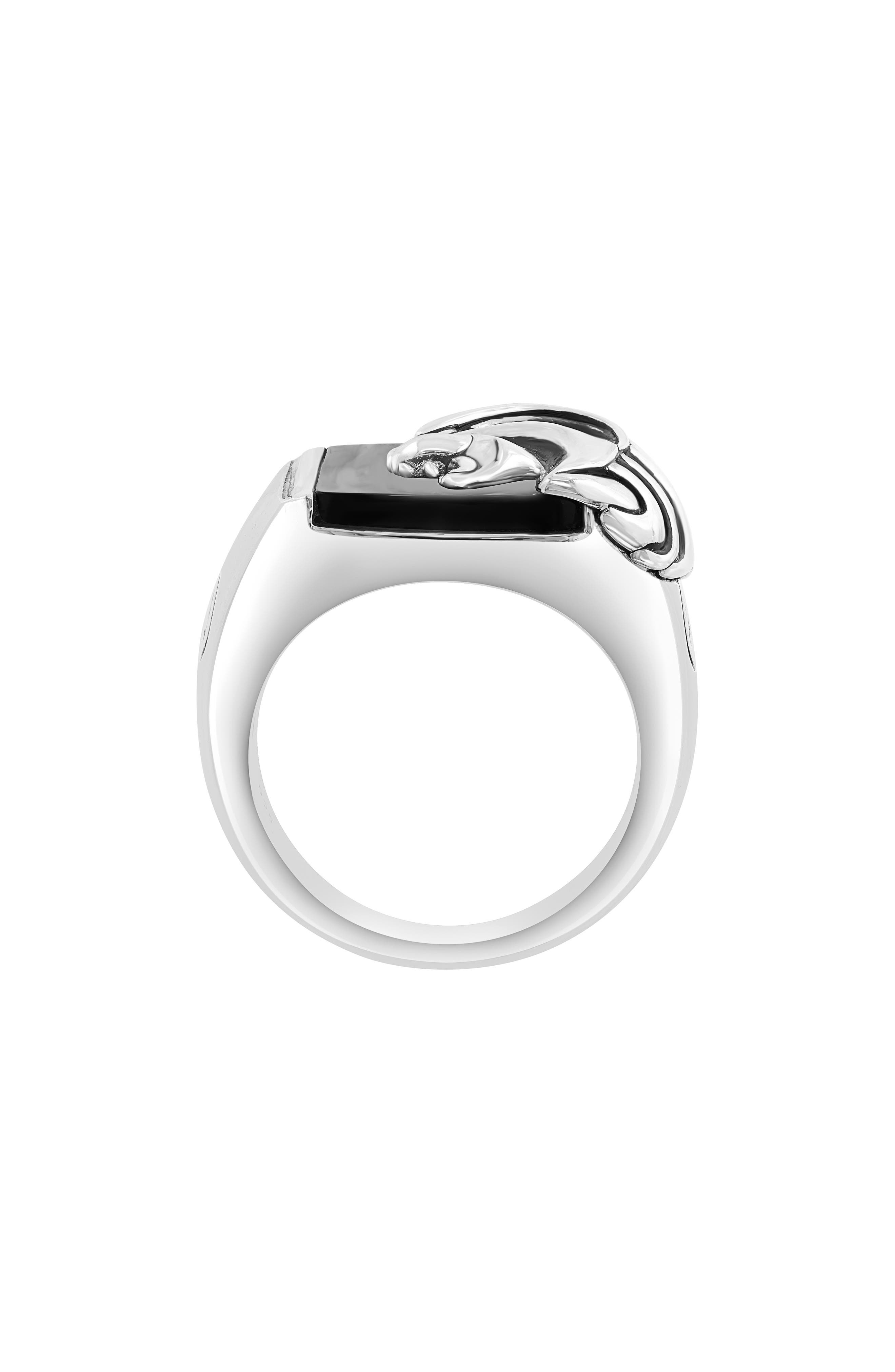 EFFY Men's Sterling Silver Onyx Lion Signet Ring