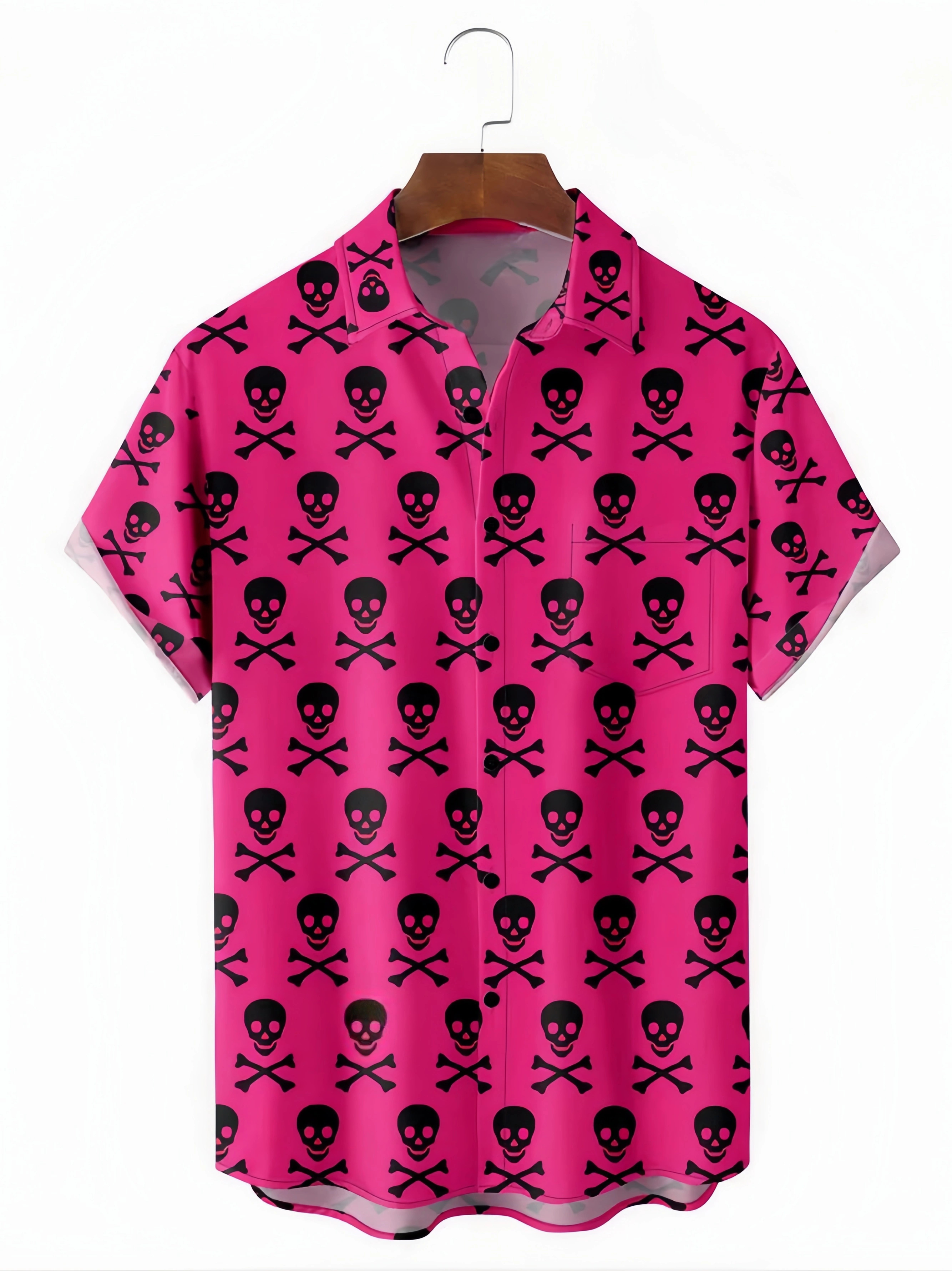 Funky Skull Chest Pocket Short Sleeve Hawaiian Shirt
