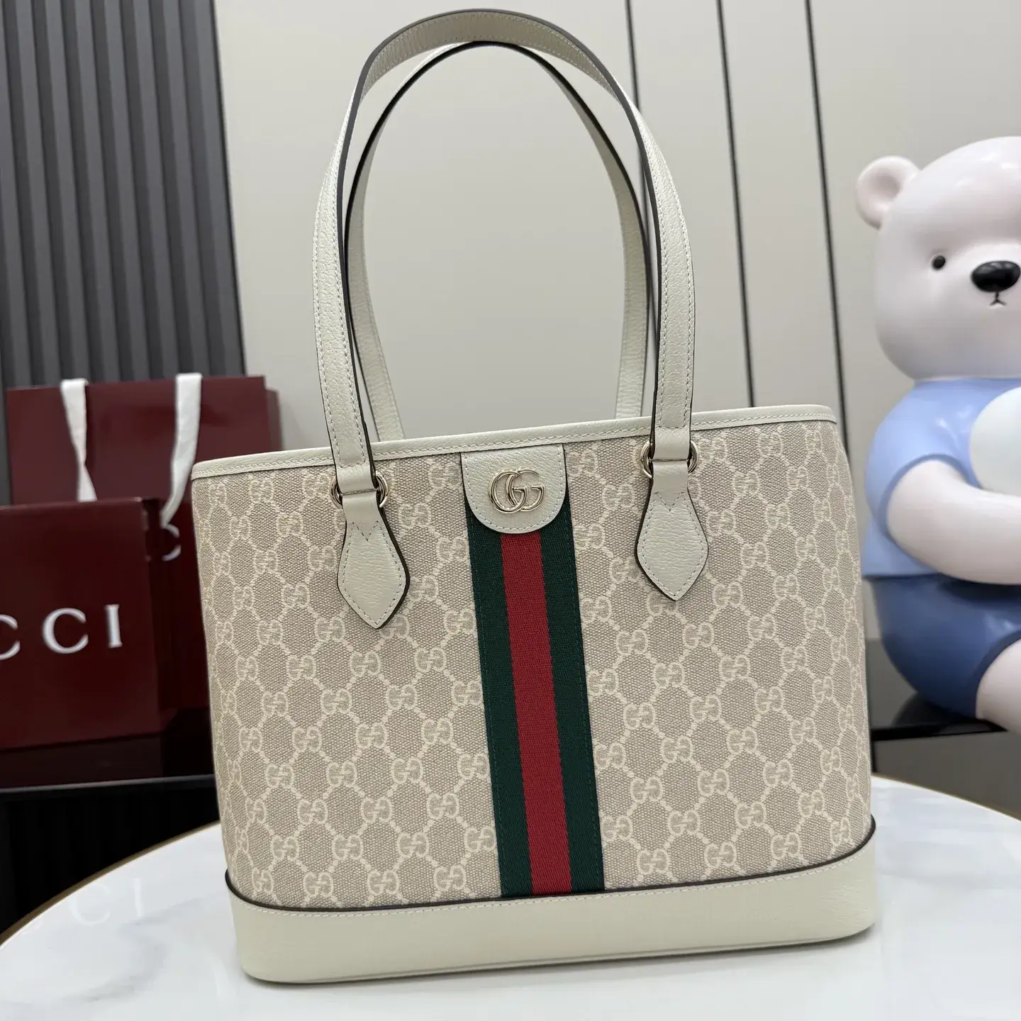 Gucci White Ophidia GG Supreme Canvas Tote Bag product photo from LabelPicks