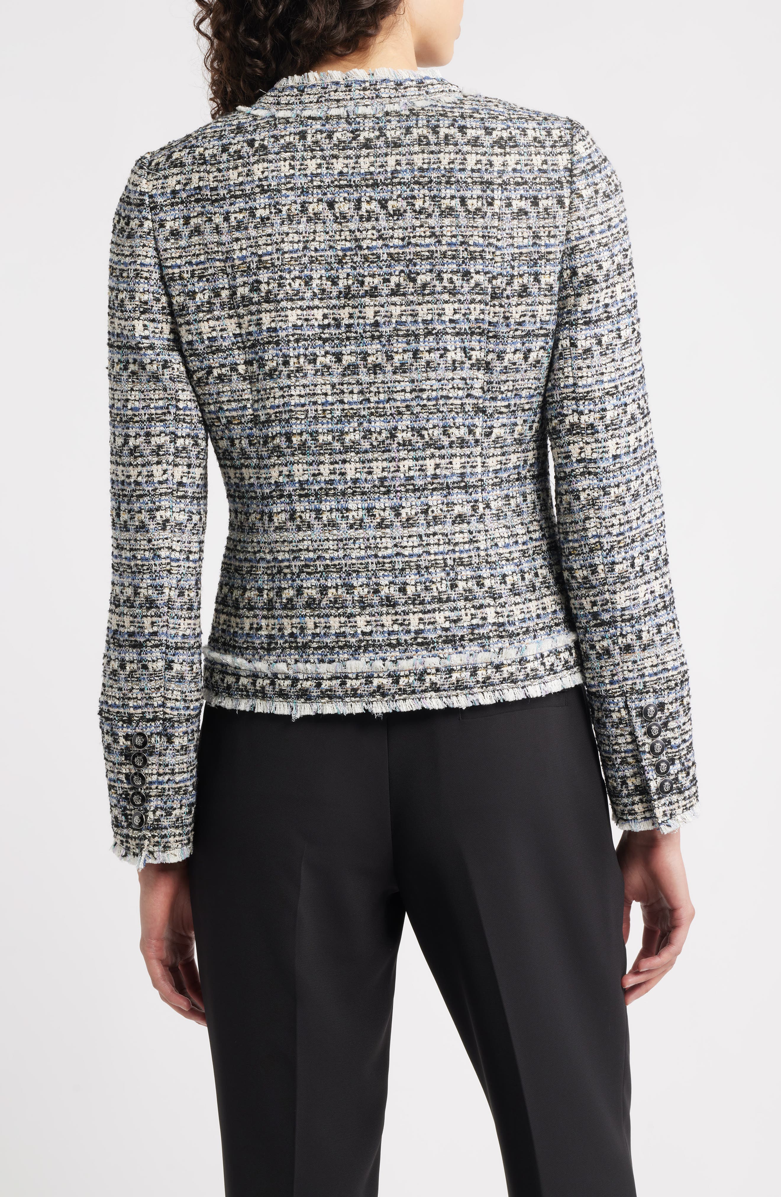 Elie Tahari The Dakota Fringe Trim Tweed Jacket