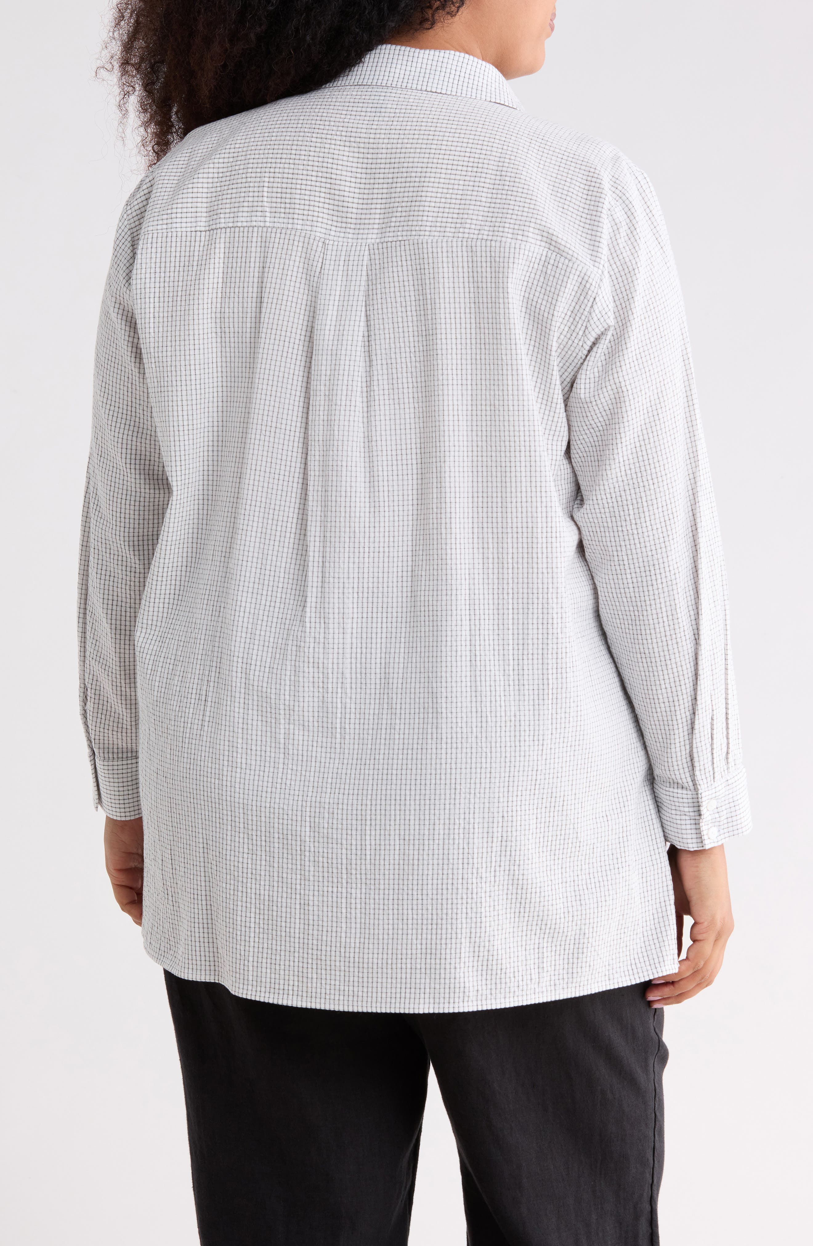 Eileen Fisher Grid Print Long Sleeve Button-Up Shirt