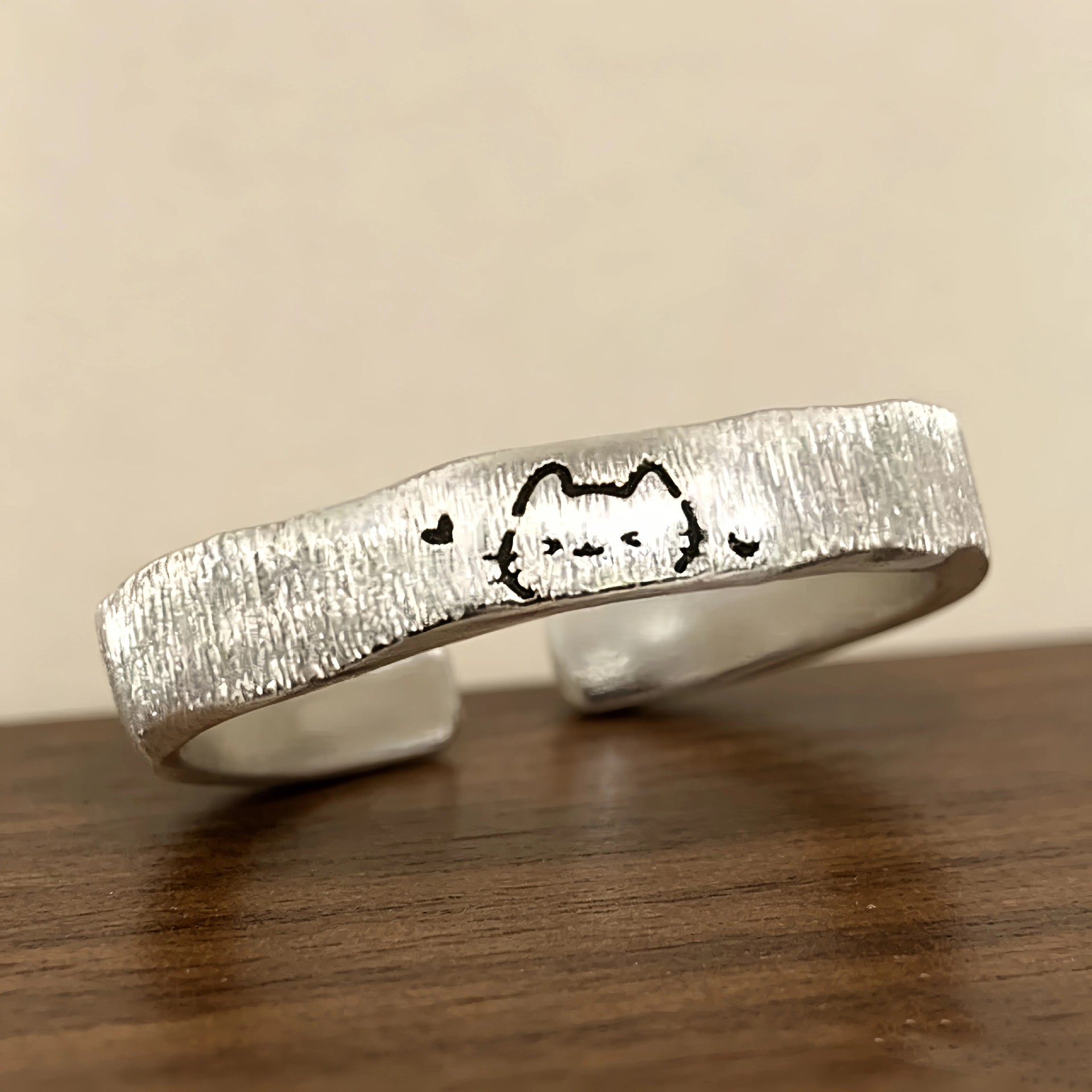S925 sterling silver brushed cat and dog couple rings, simple and cute, a popular design on Xiaohongshu, perfect as a Valentine's Day gift