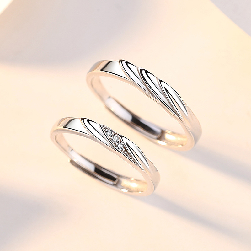 s925 sterling silver angel wing couple rings, a pair of versatile and minimalist wing-shaped rings, Korean-style creative open-ring design