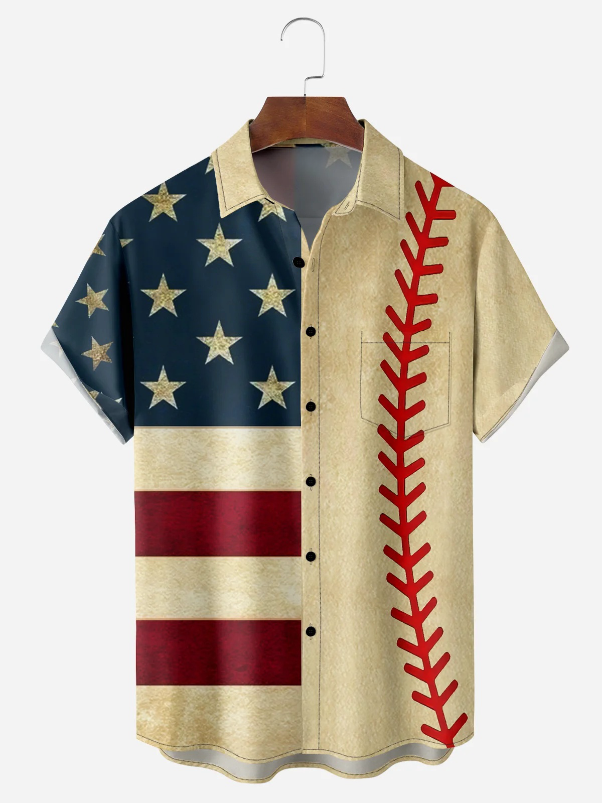 Flag Tennis Chest Pocket Short Sleeves Casual Shirts