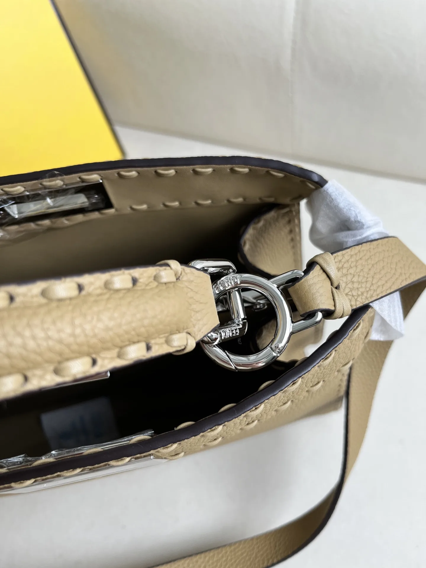Fendi Peekaboo Beige Grained Leather Shoulder Bag product photo from LabelPicks