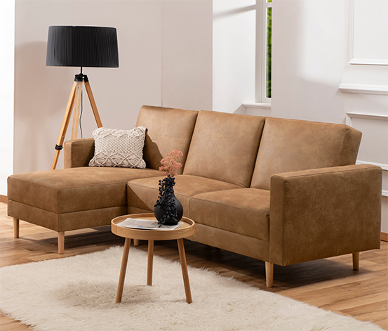 Federkern-Eckschlafsofa »Just Relax« mit Stauraumbank, cognac