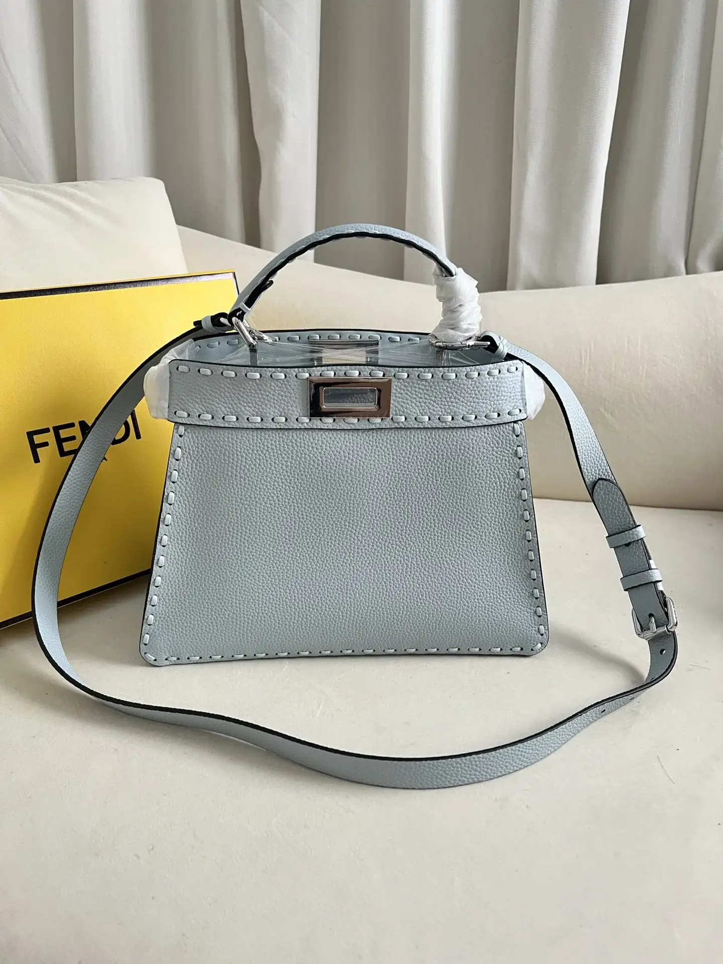 Fendi Peekaboo Blue Grained Leather Shoulder Bag product photo from LabelPicks