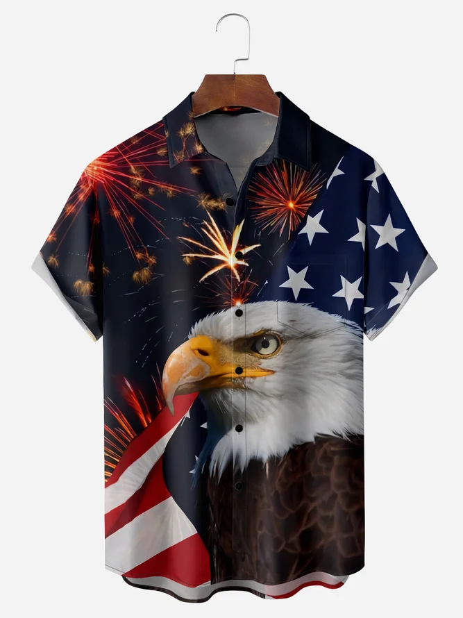 American Flag Chest Pocket Short Sleeve Casual Shirt