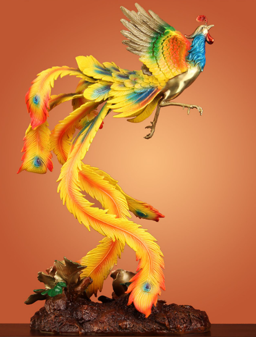 Phoenix Flying  Colored Copper Fire Phoenix Ornament Living Room Entrance