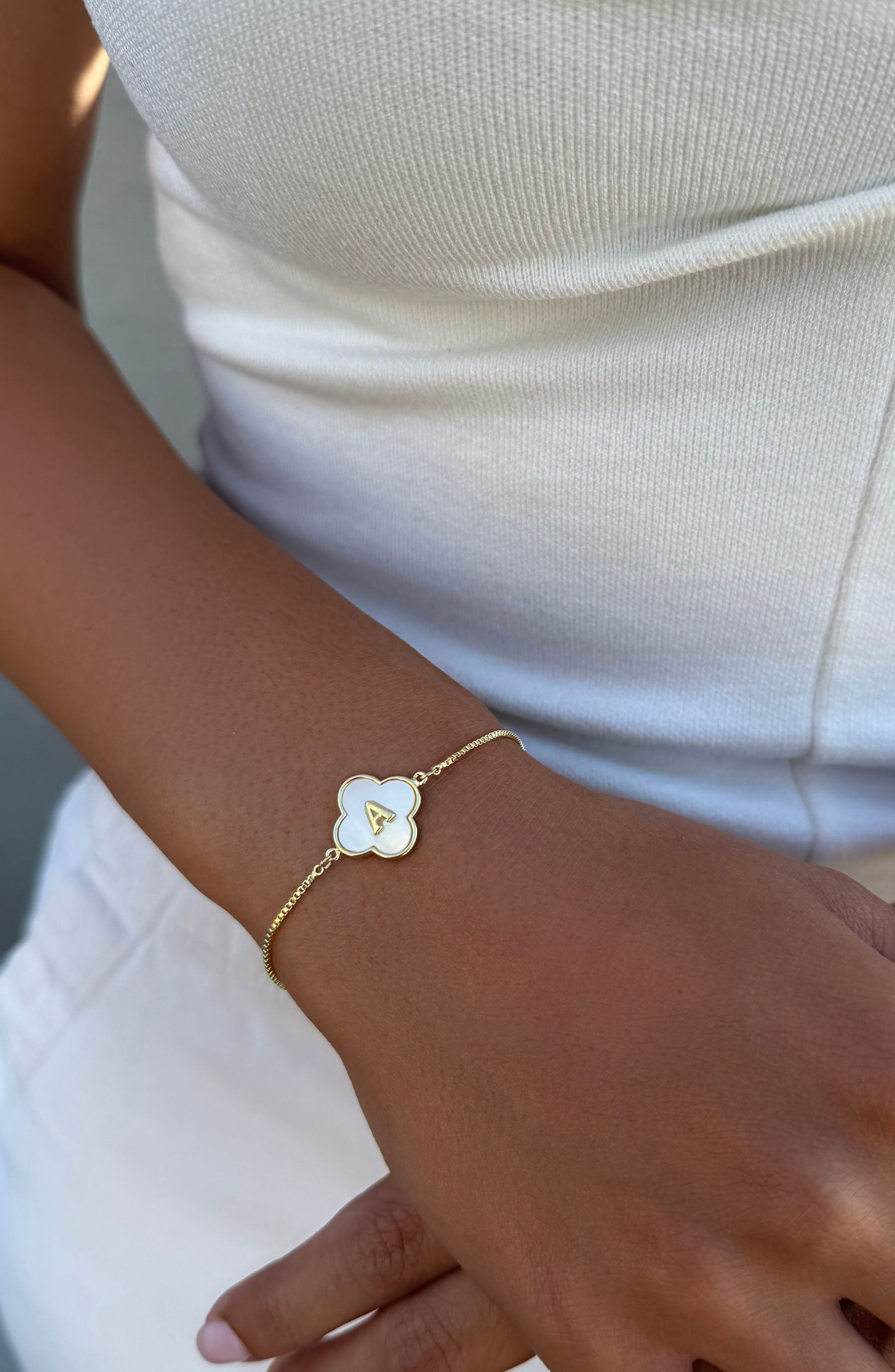 Adornia Mother of Pearl Initial Clover Bracelet
