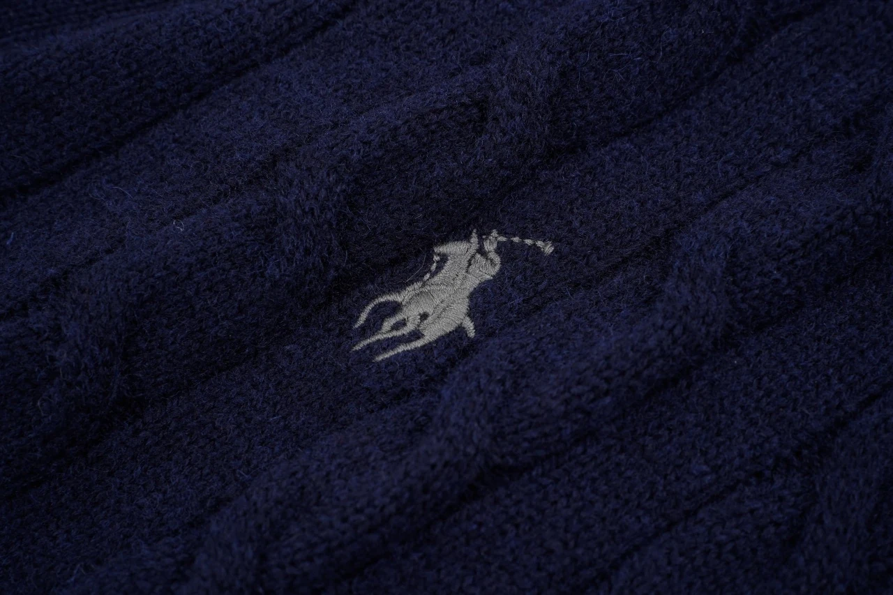 Ralph Lauren Navy Pony Embroidered Cable Knit Wool Blend Cardigan product photo from LabelPicks