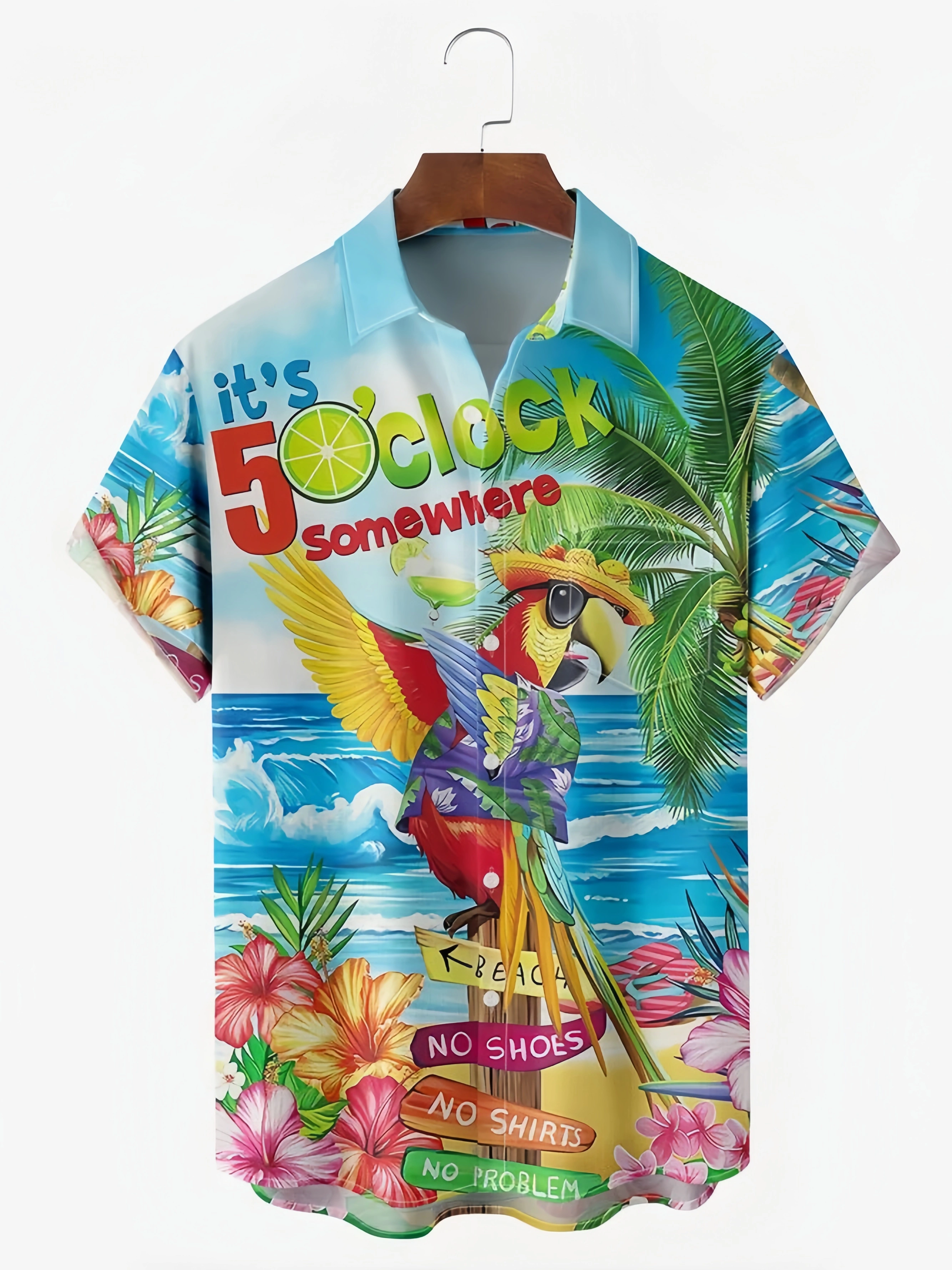 Parrot Chest Pocket Short Sleeve Hawaiian Shirt