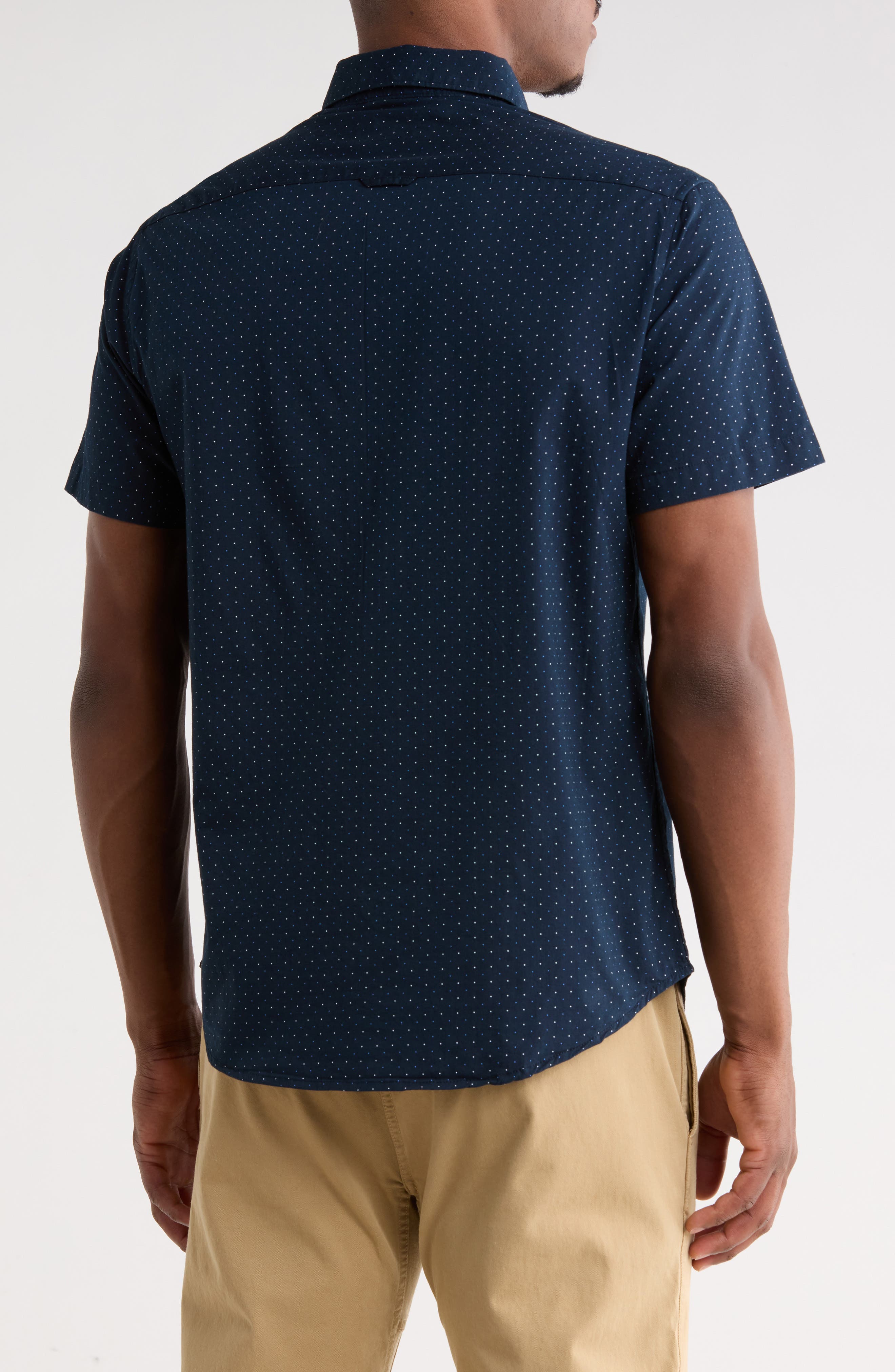 DENIM AND FLOWER Dot Print Short Sleeve Button-Down Shirt