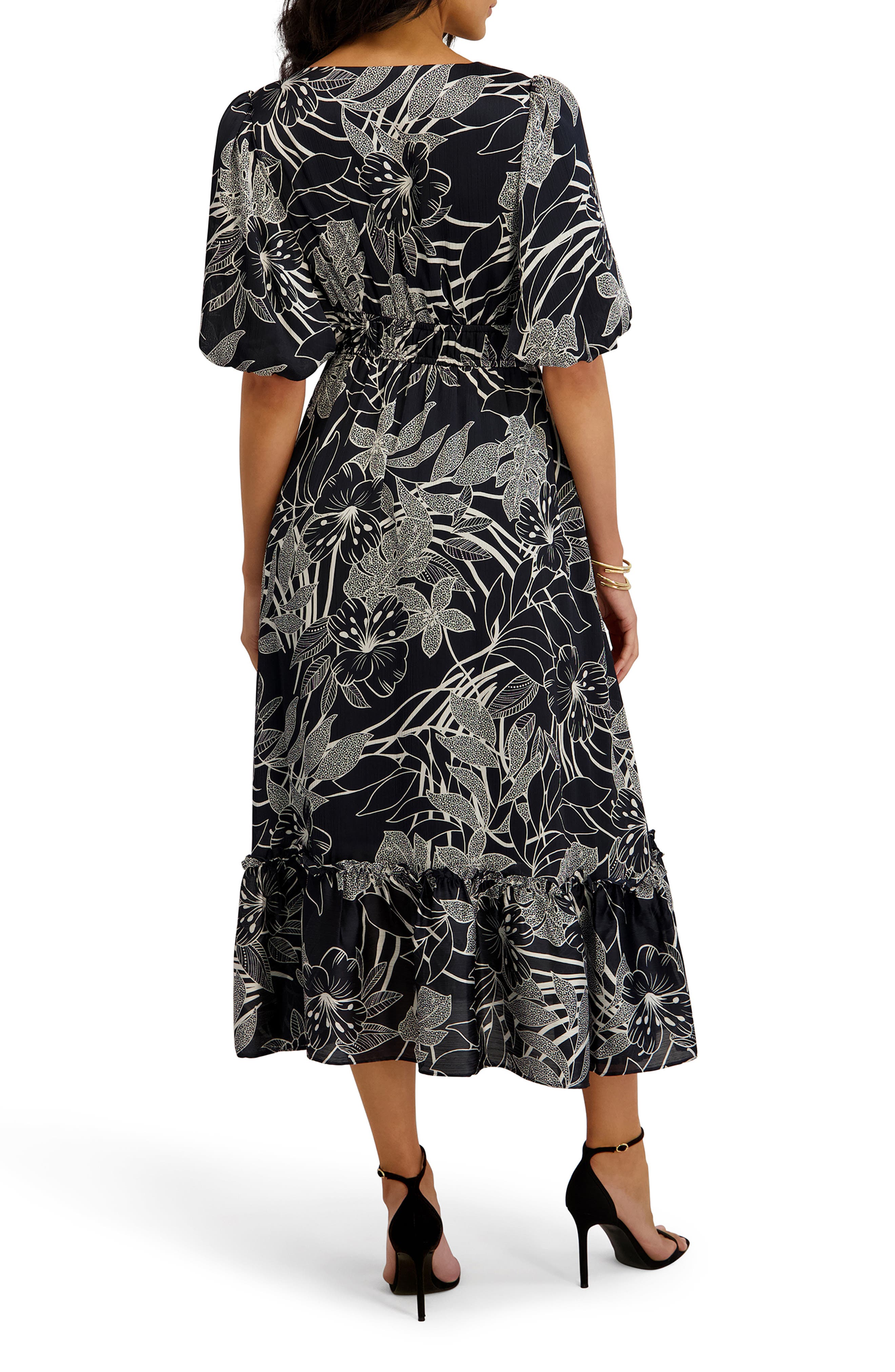 Kensie Puff Sleeve Midi Dress