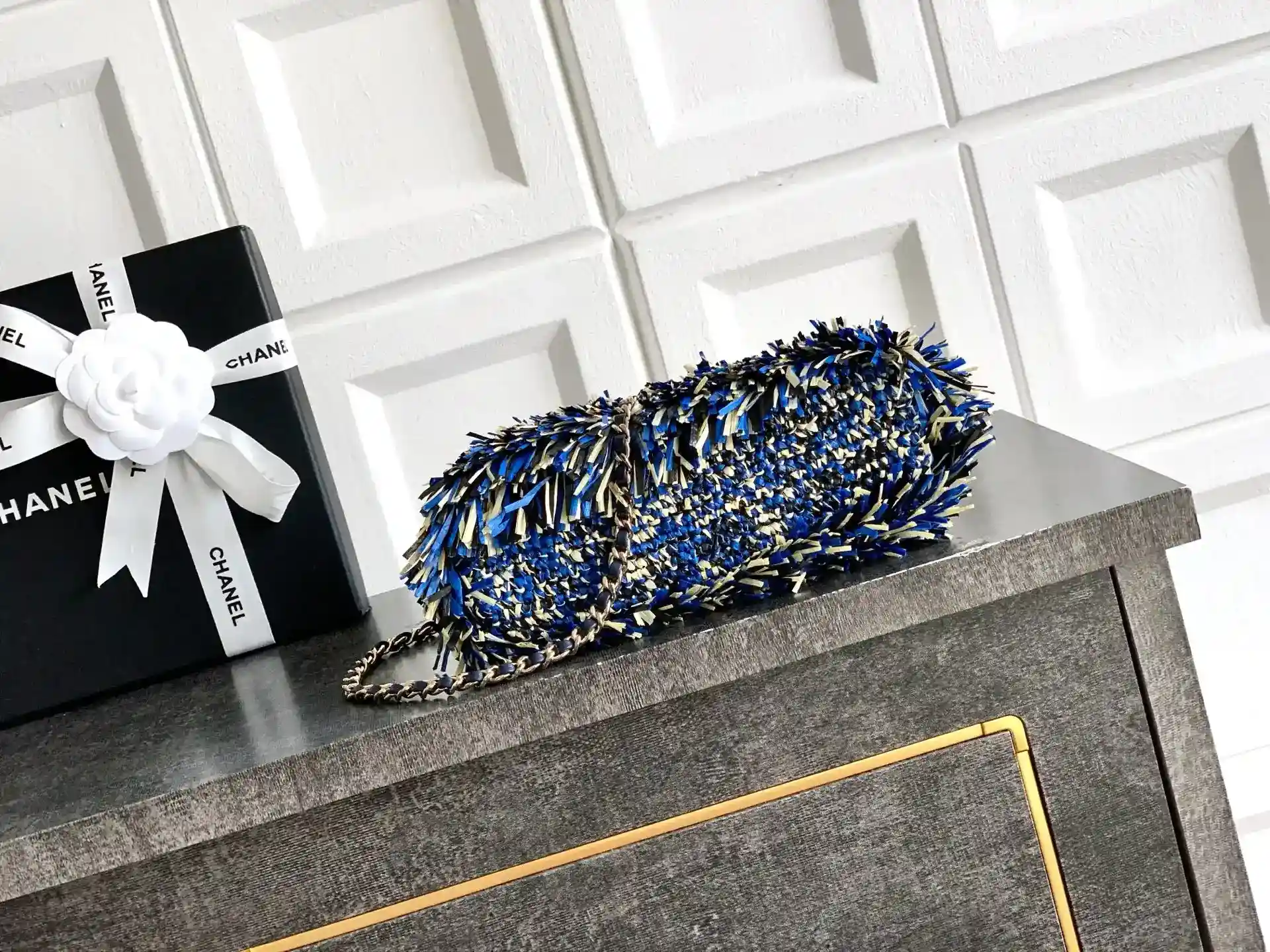 Chanel Blue Woven Leather Top Handle Bag product photo from LabelPicks