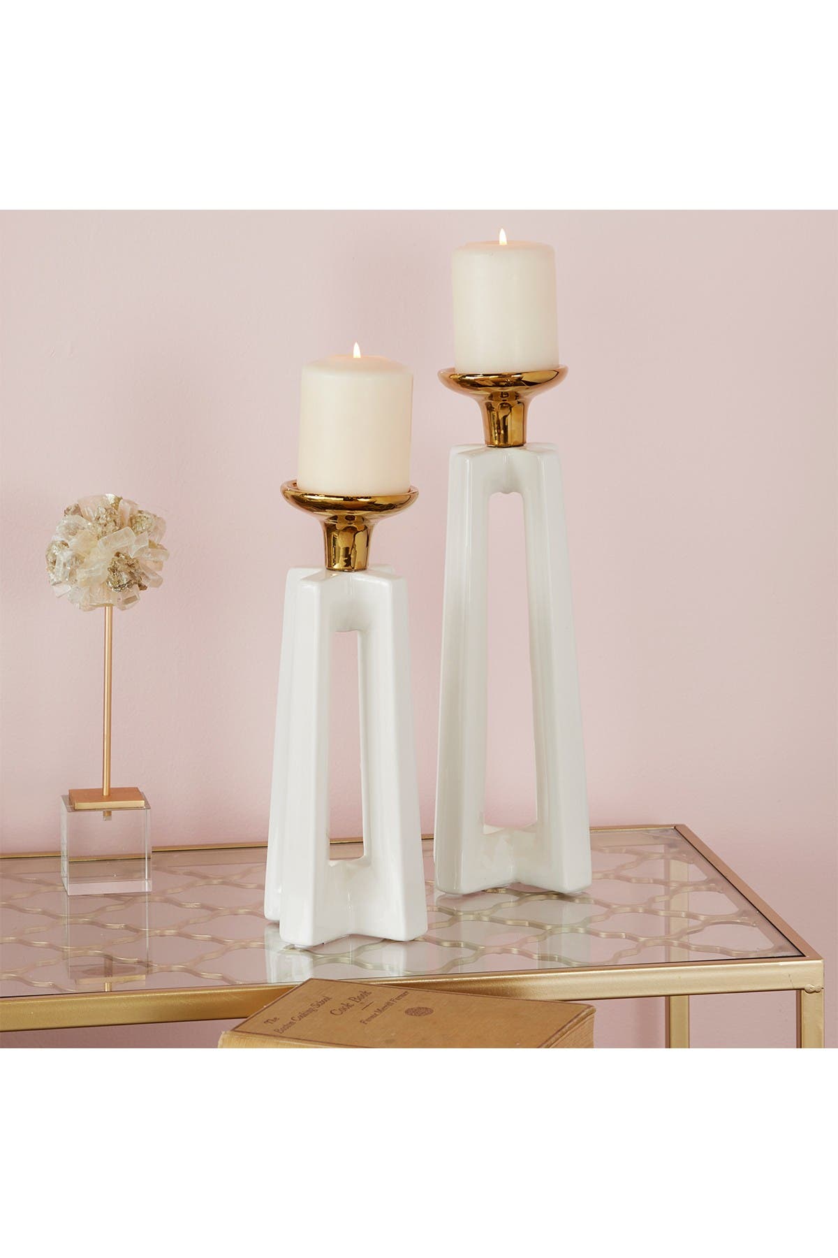 COSMO BY COSMOPOLITAN White Ceramic Modern Candle Holder - Set of 2