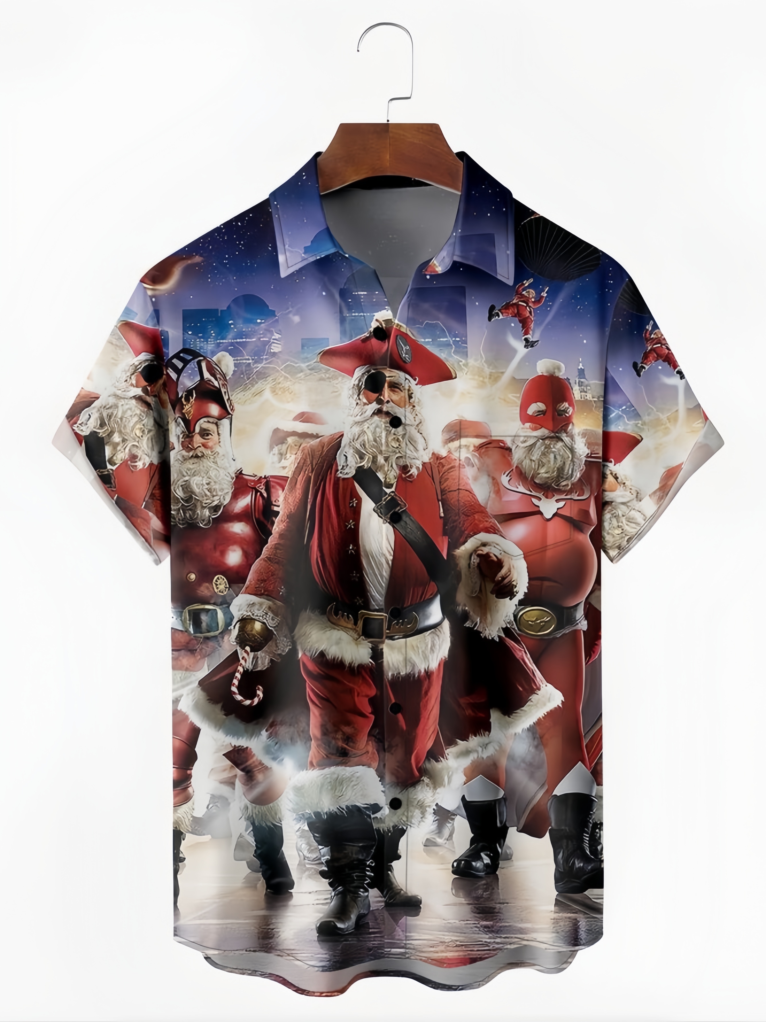 Santa Chest Pocket Short Sleeve Casual Shirt