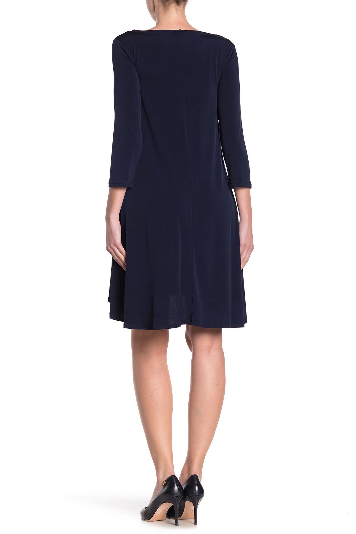 Nina Leonard Three-Quarter Sleeve Stretch Knit Trapeze Dress