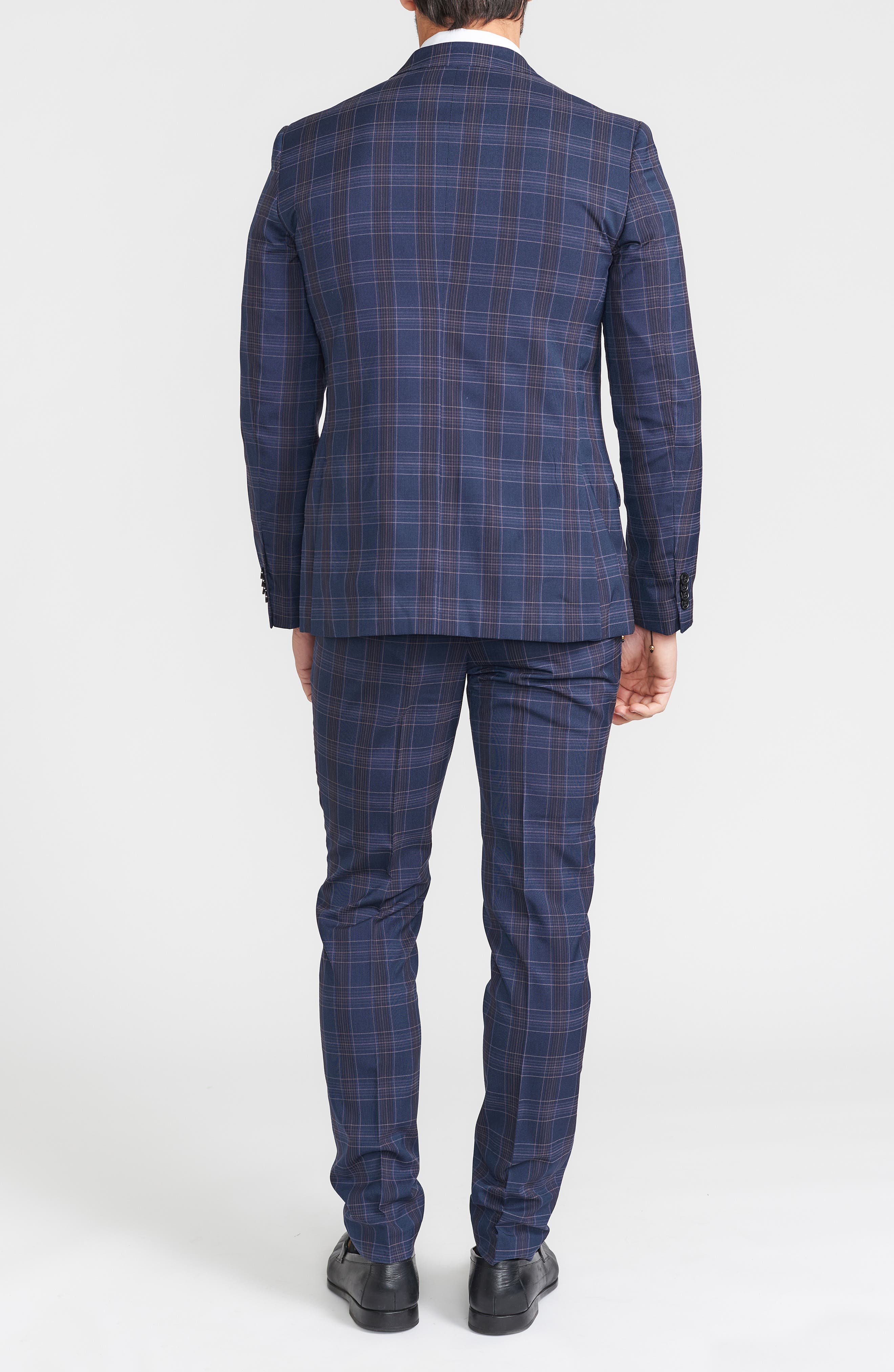 SAVILE ROW CO Navy Multi Plaid Peak Lapel Suit