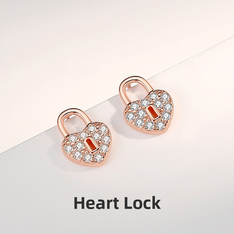 Heart-shaped stud earrings for women, made of 925 sterling silver, versatile, with delicate micro-pave settings, a unique design, and a simple, elegant style