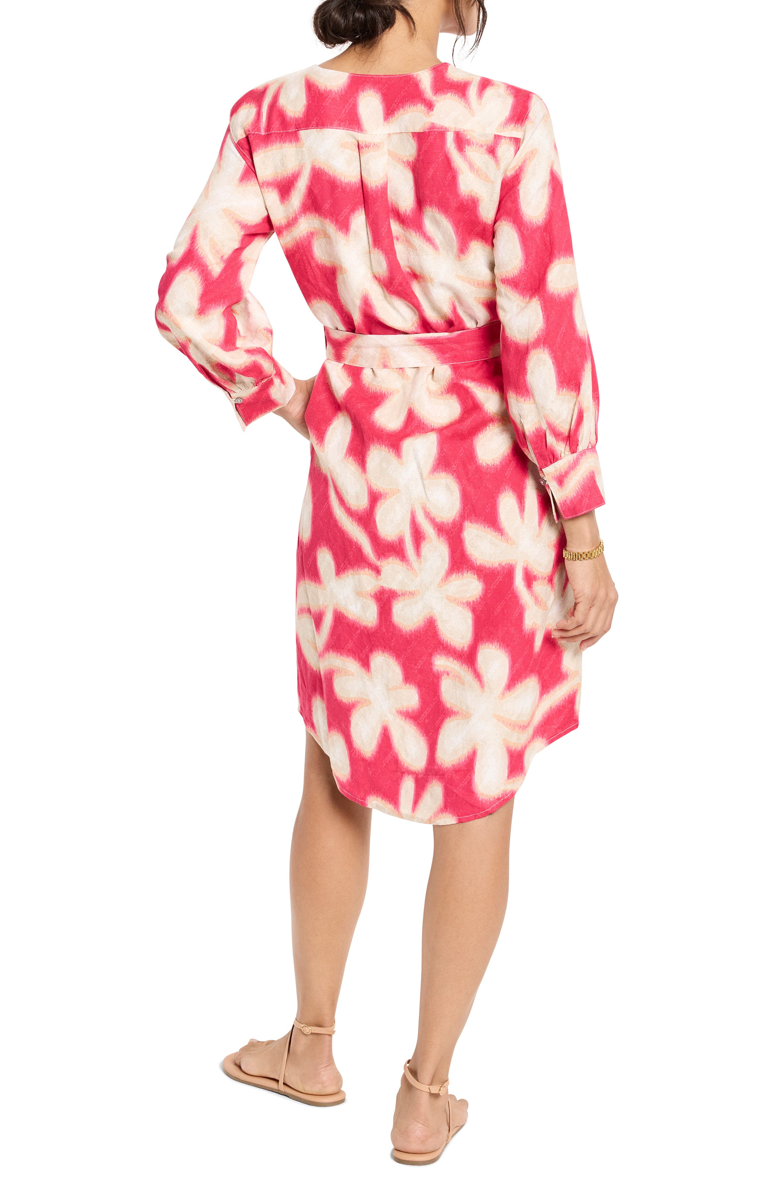 NIC+ZOE Glowing Flower Long Sleeve Belted Shirtdress
