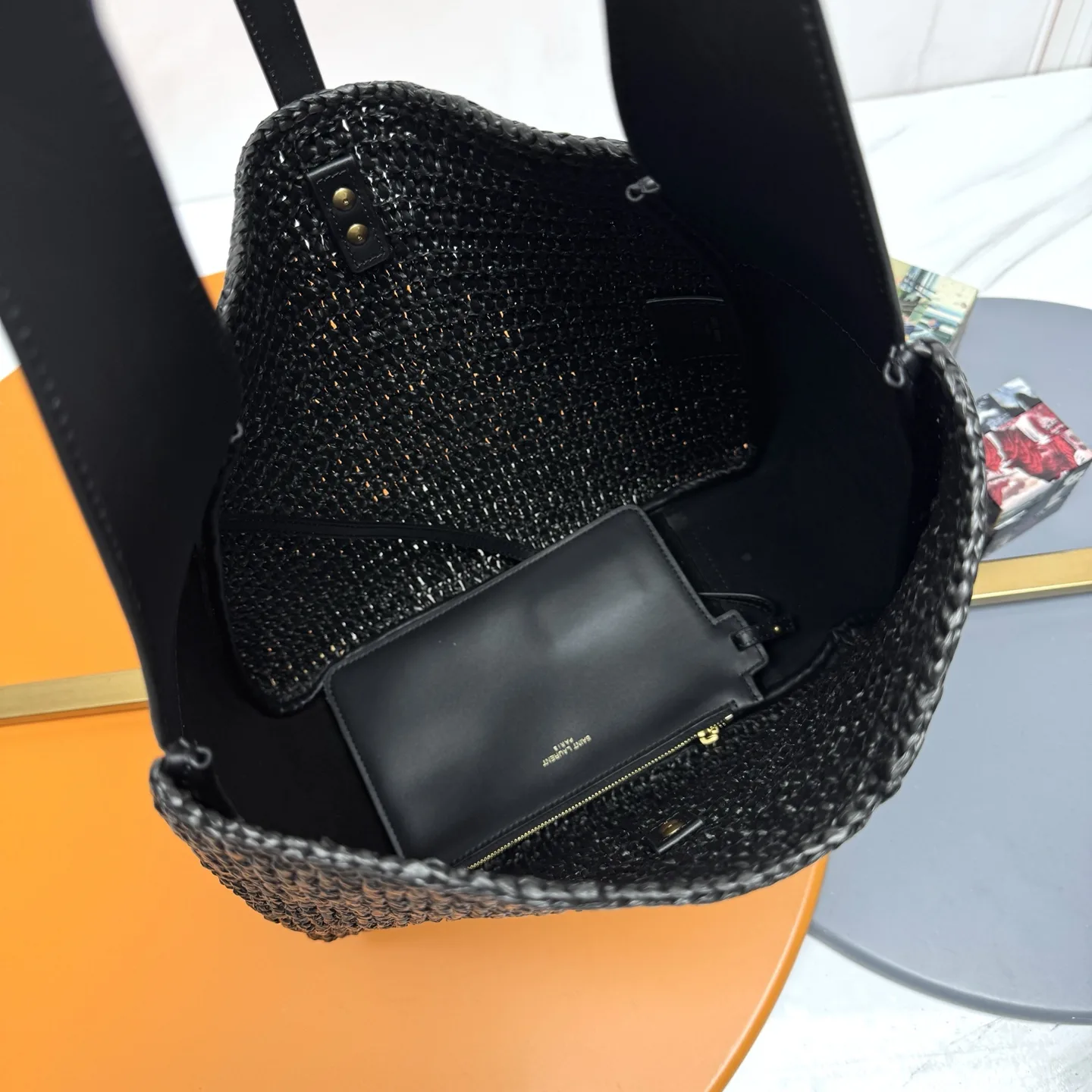 Saint Laurent Black Straw Woven Shoulder Bag product photo from LabelPicks