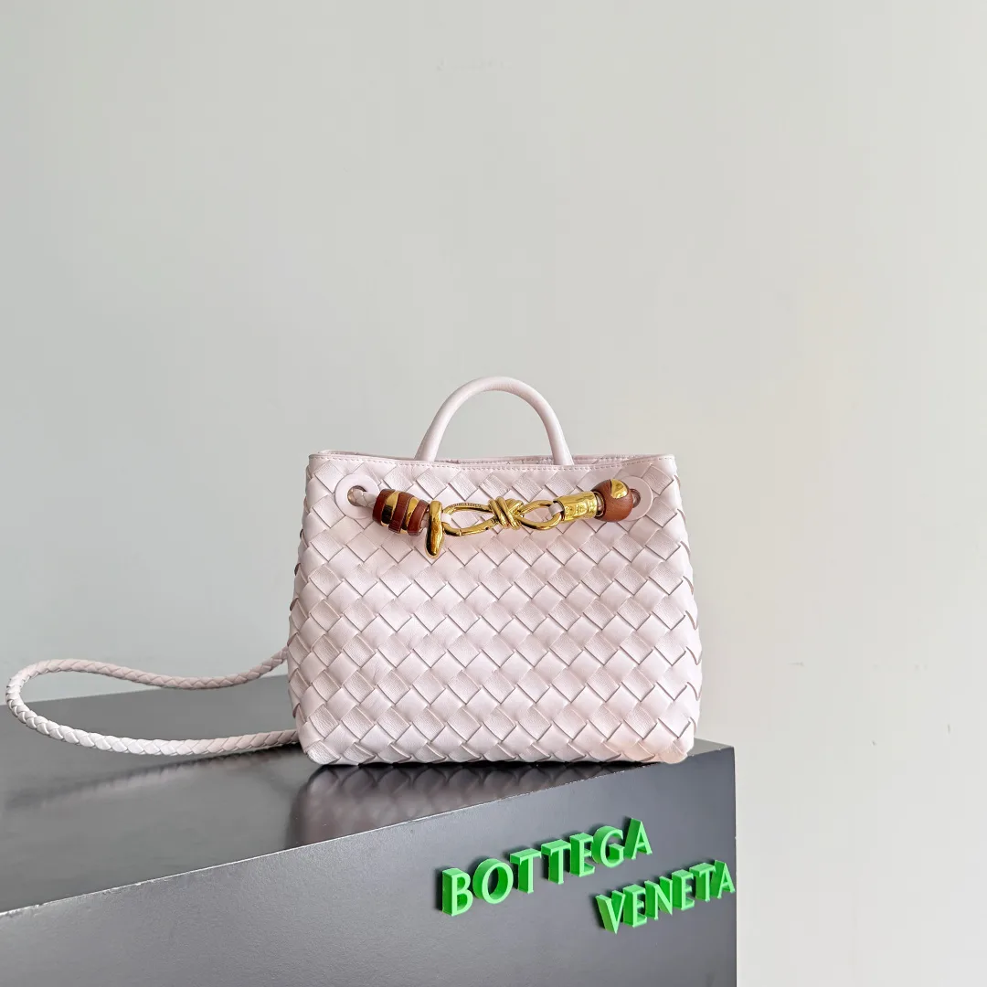 Bottega Veneta Pink Andiamo Intrecciato Woven Leather Top Handle Bag product photo from LabelPicks