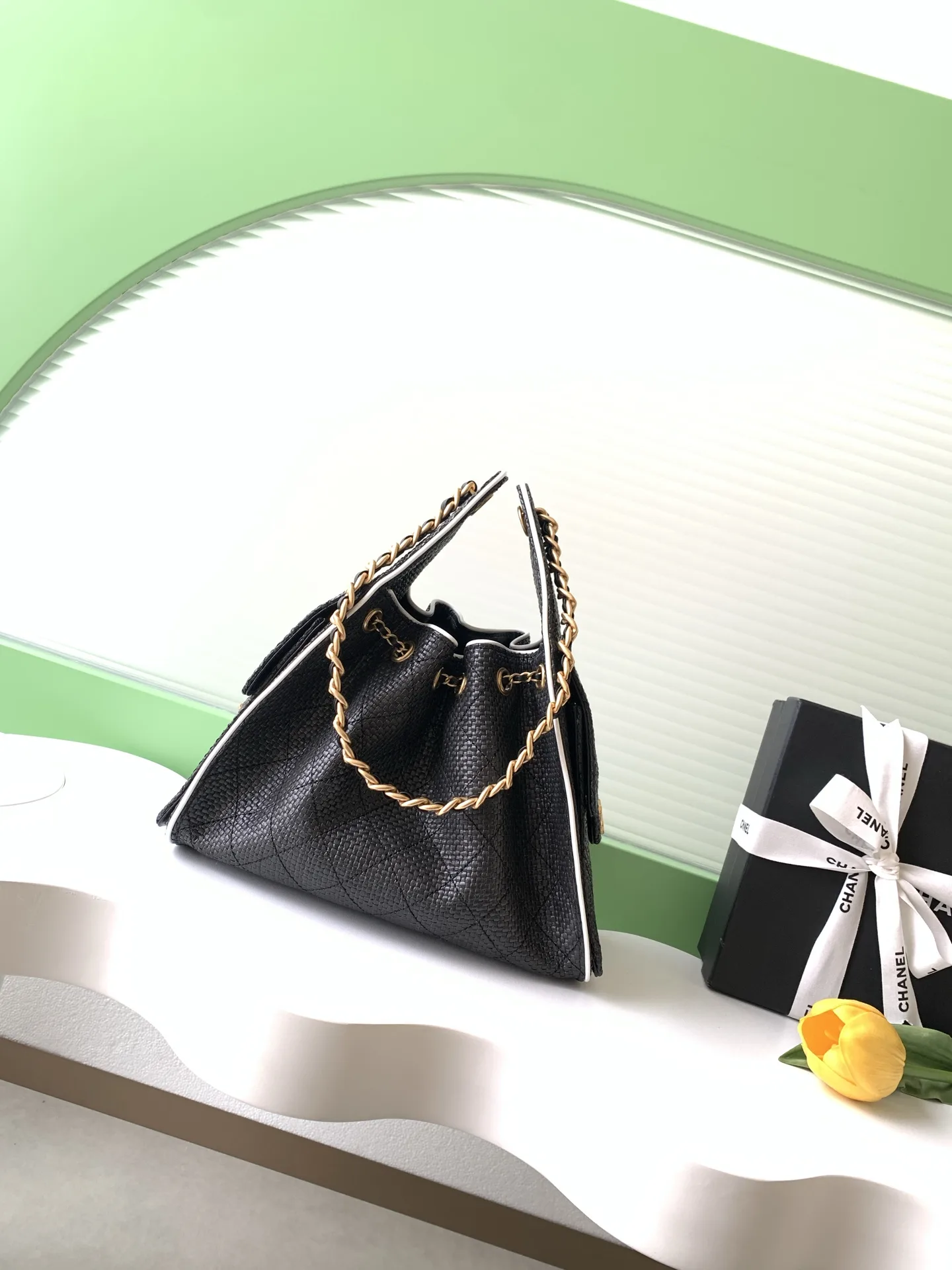 Chanel White Straw Woven Bucket Bag product photo from LabelPicks