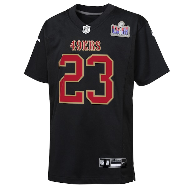 Christian McCaffrey San Francisco 49ers Nike Youth Super Bowl LVIII Patch Carbon Fashion Game Jersey - Black