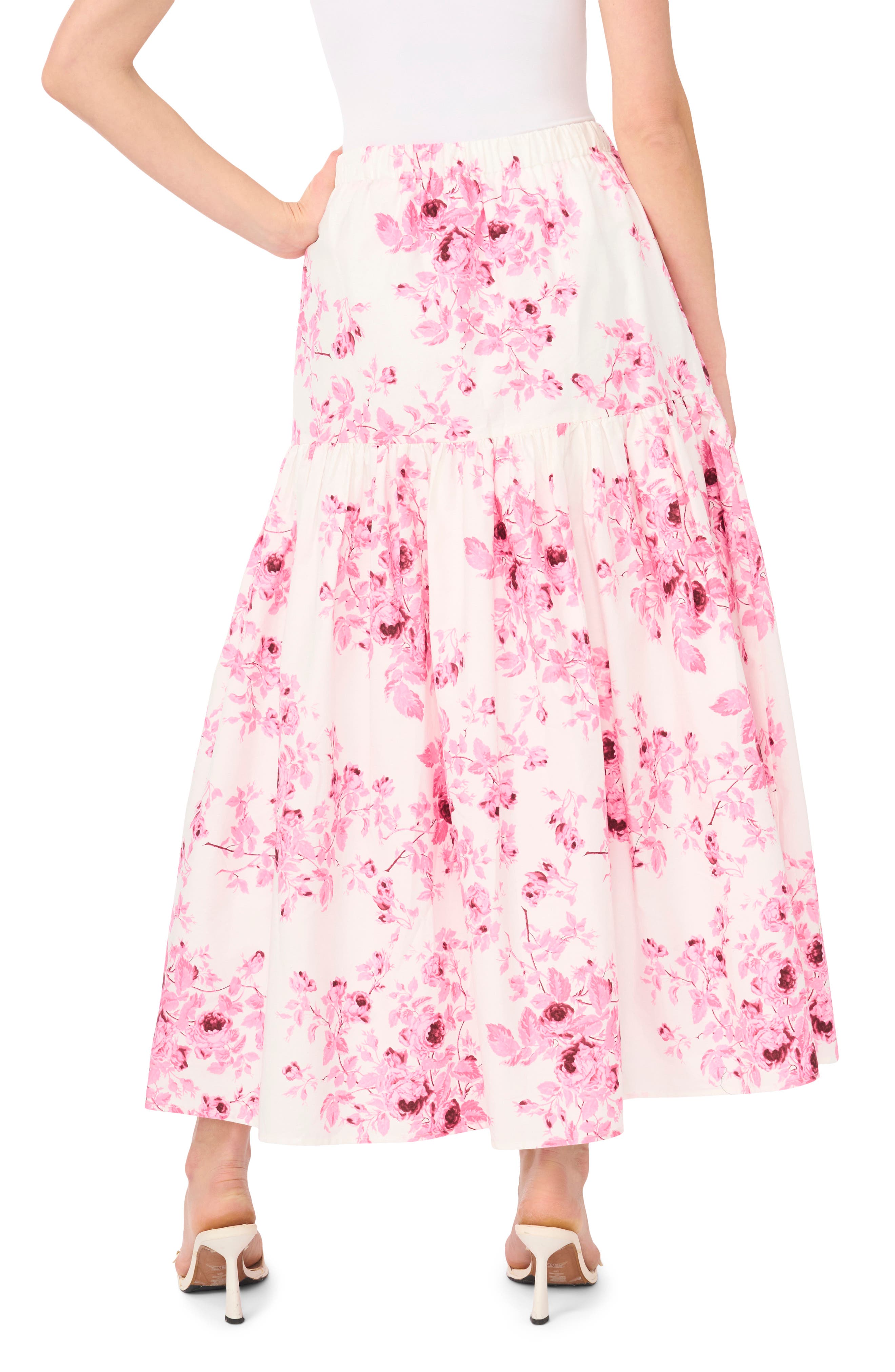 1.STATE Tiered Print Cotton Maxi Skirt
