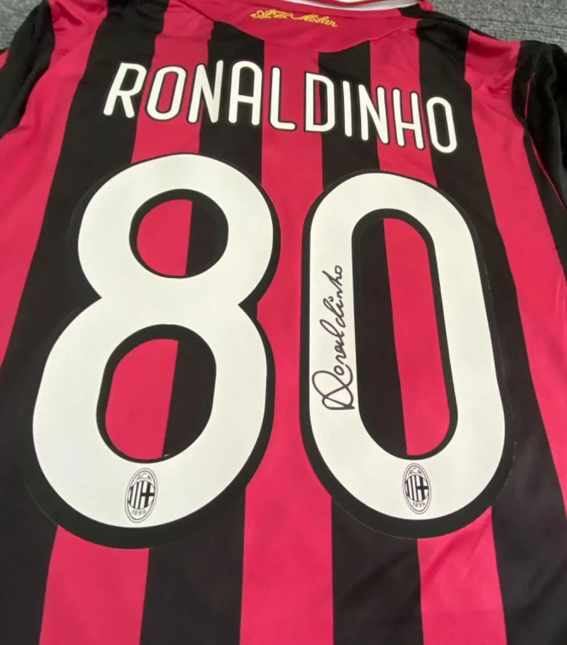 Ronaldinho Ga煤cho SIGNED AC Milan 09/10 Home Jersey/Shirt - COA - 2010 Retro