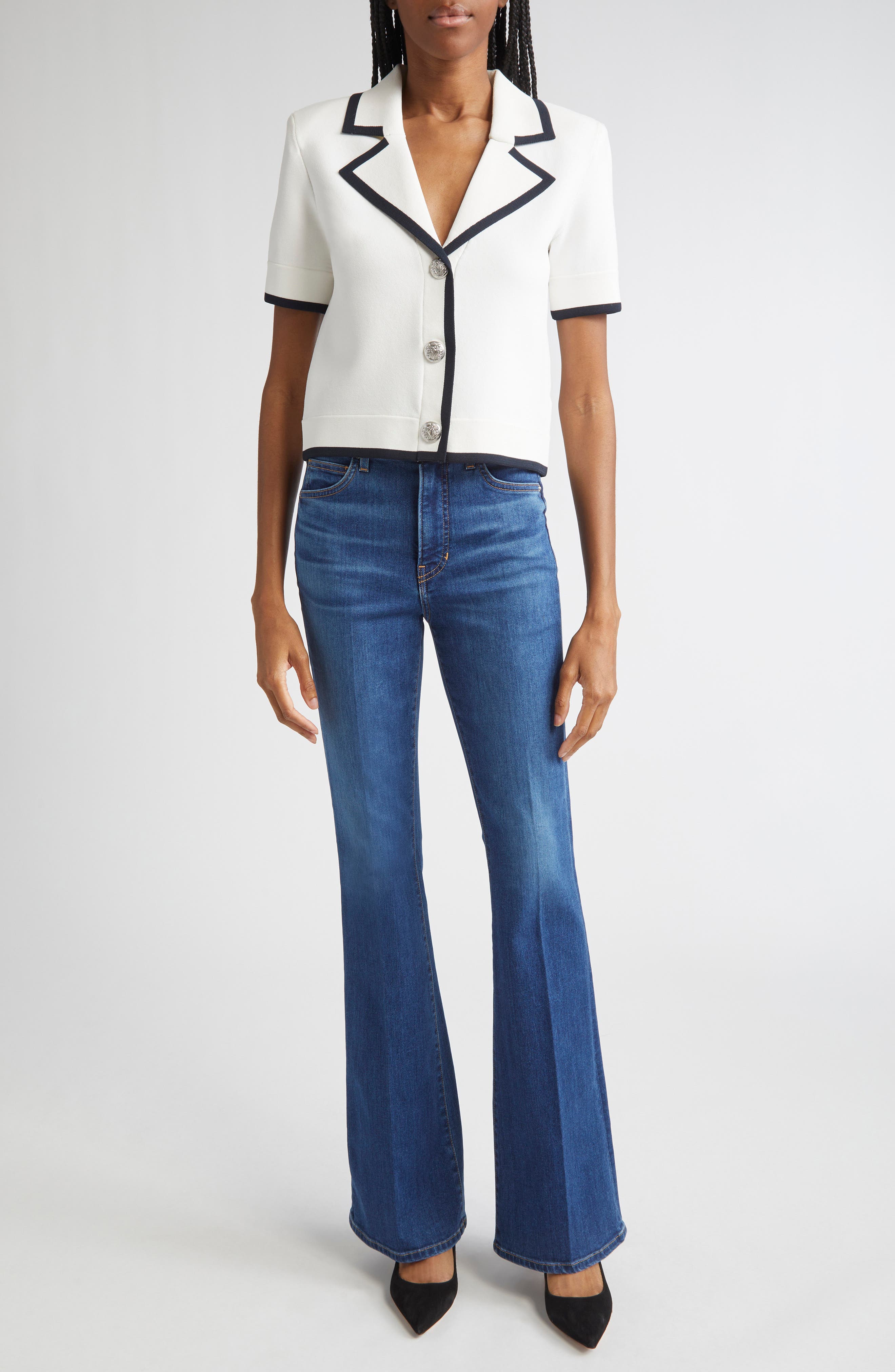 Veronica Beard Stovall Contrast Detail Crop Knit Jacket