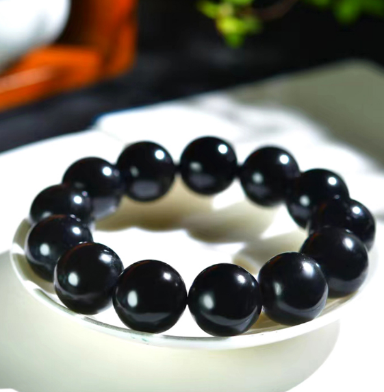Natural Hetian jade bracelet men's ink jade round bead bracelet transfer beads Xinjiang jade hand jewelry Buddha beads text play
