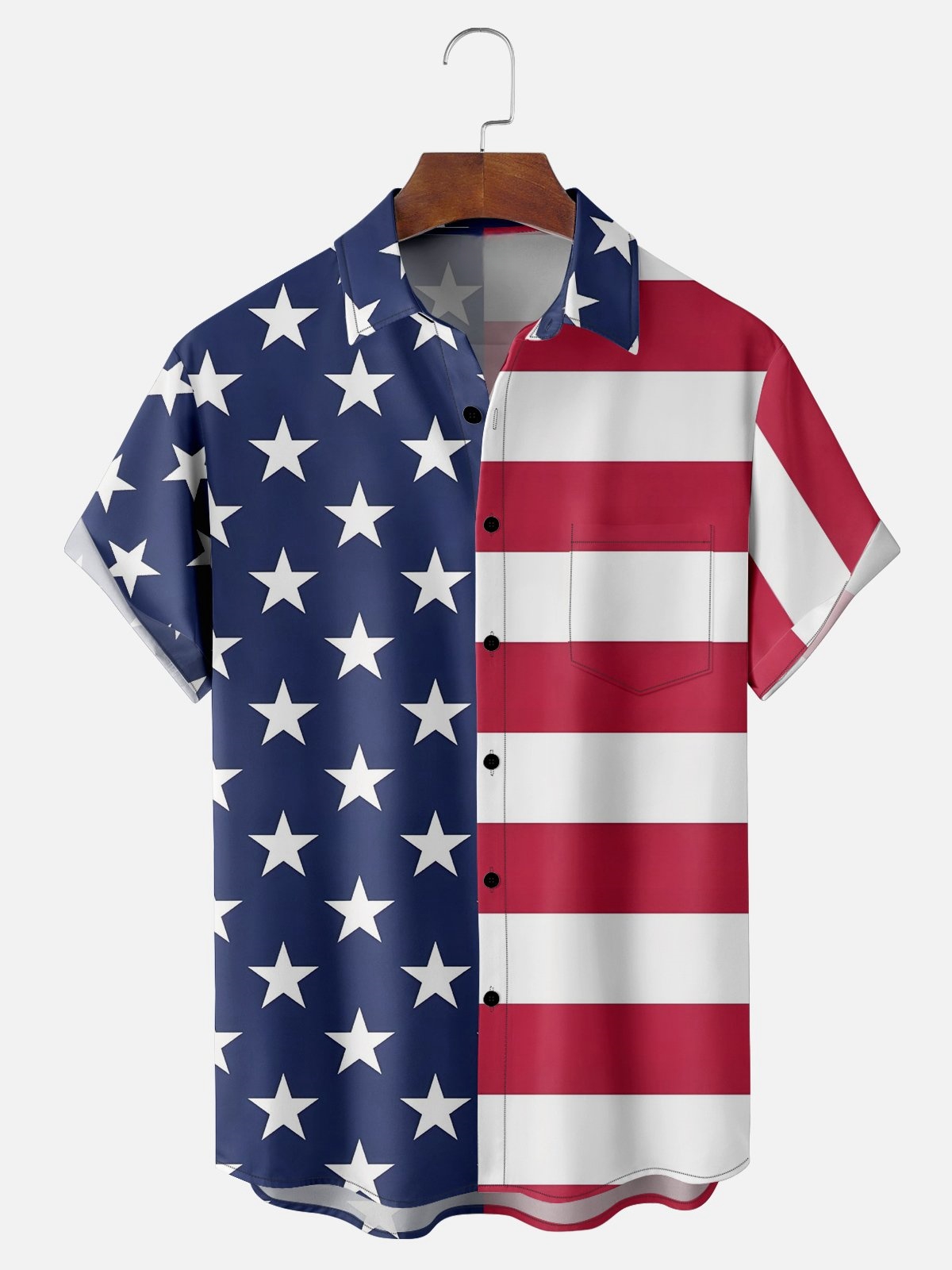Moisture-wicking American Flag Chest Pocket Hawaiian Shirt