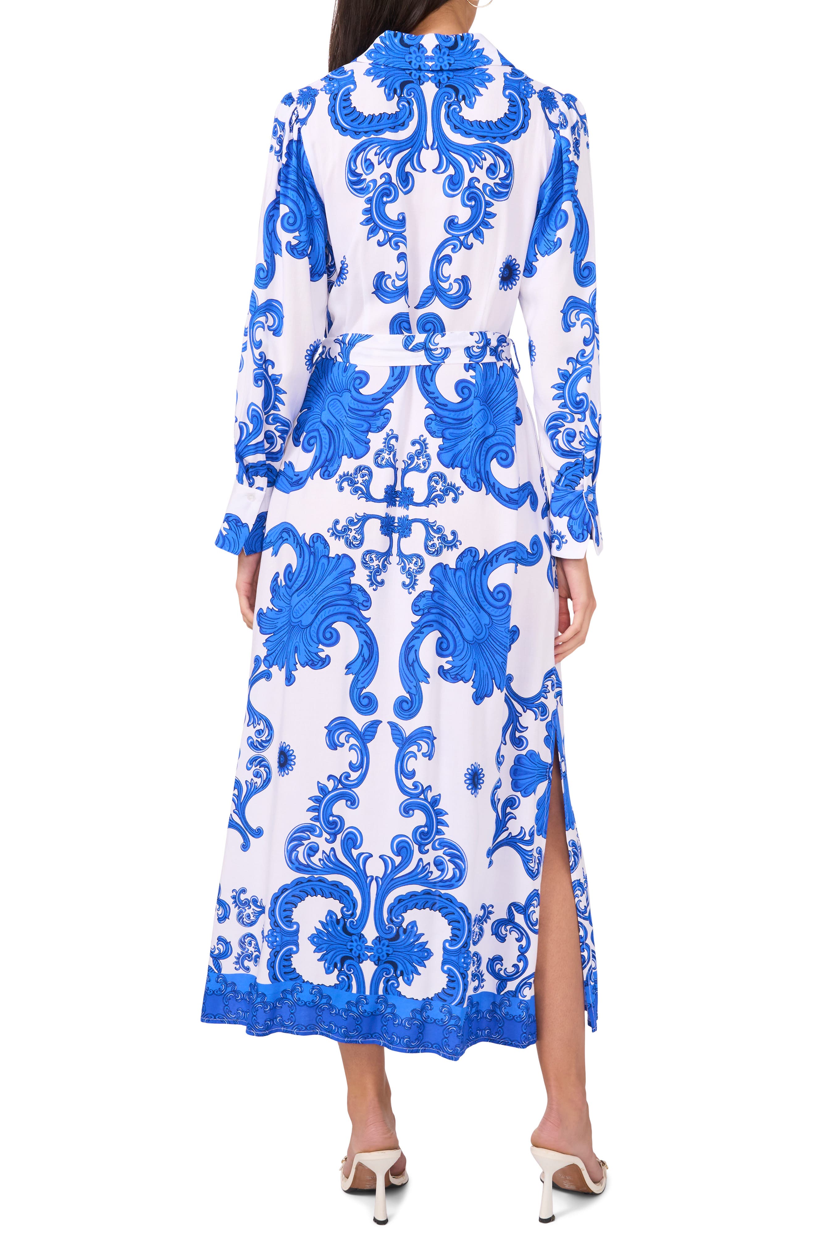 Halogen® Print Long Sleeve Belted Shirtdress