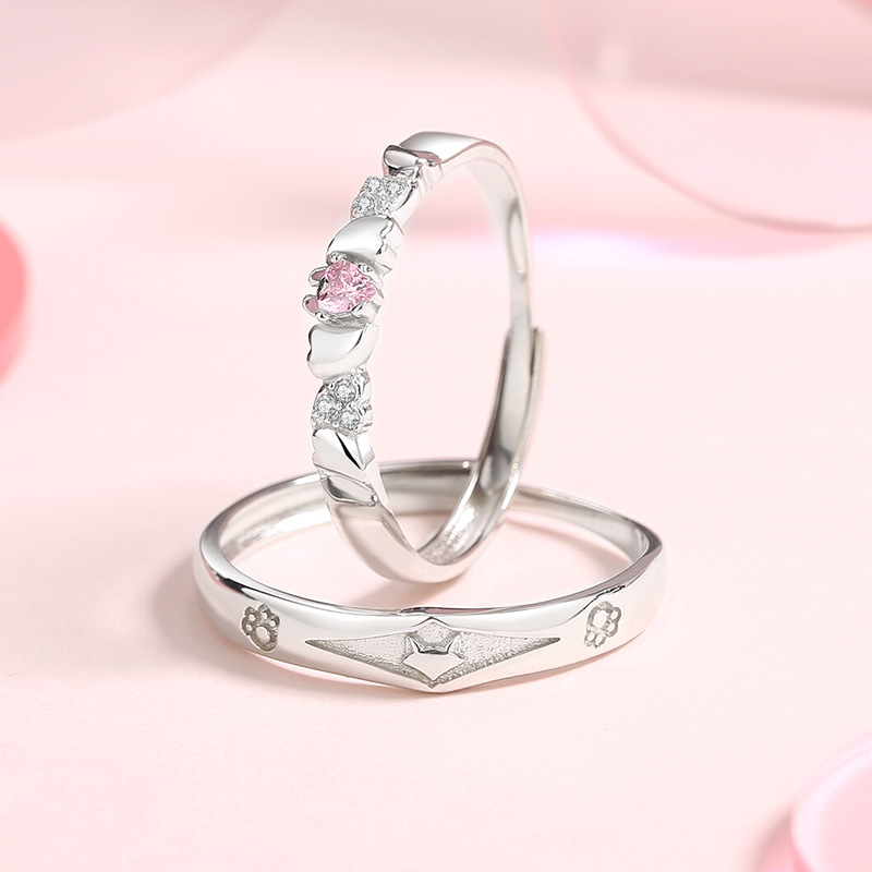 Original and adorable rabbit and fox couple rings, featuring a unique design and cartoon motifs, made of sterling silver, perfect as a Christmas gift