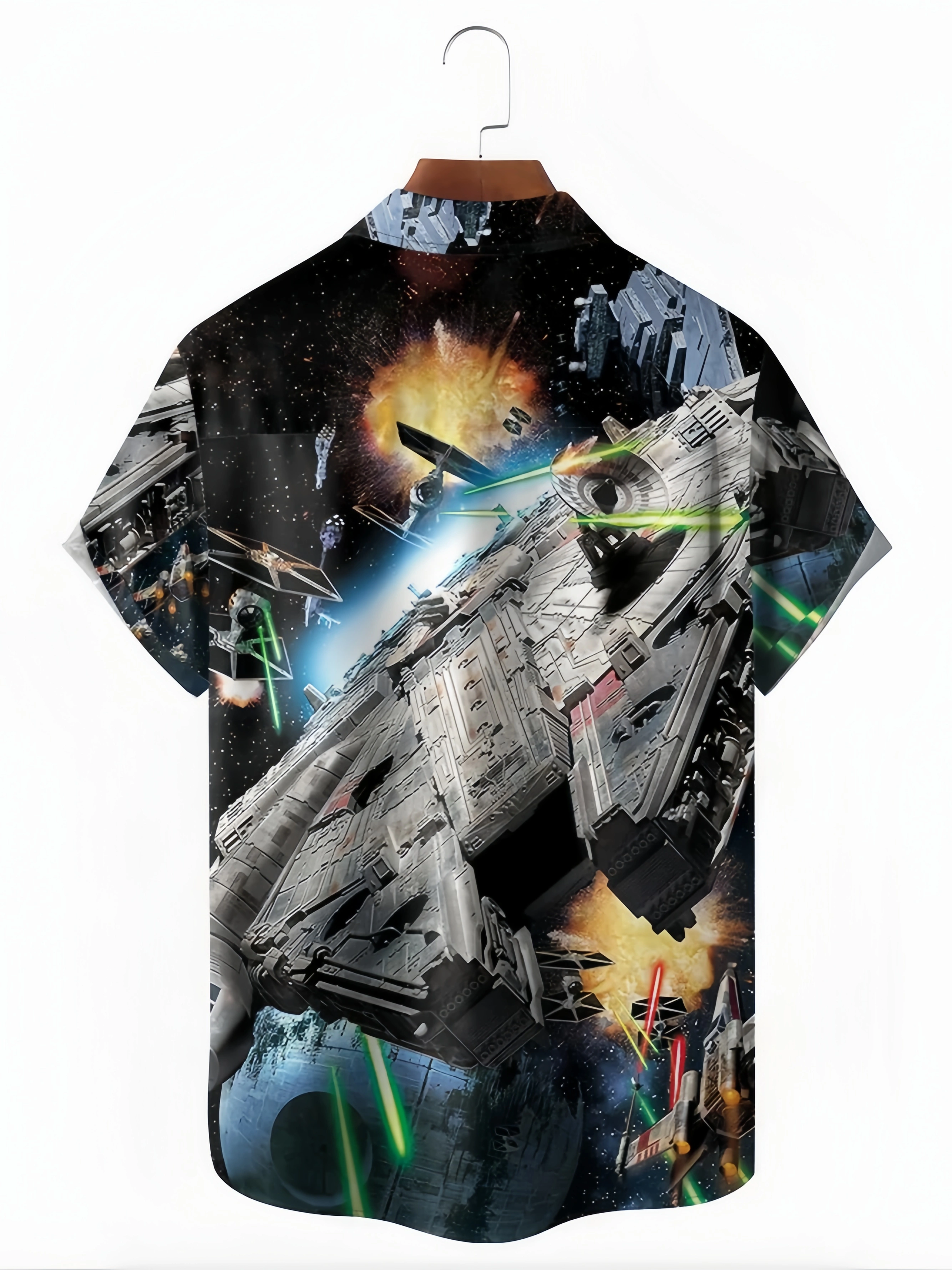 Spaceship Chest Pocket Short Sleeve Casual Shirt